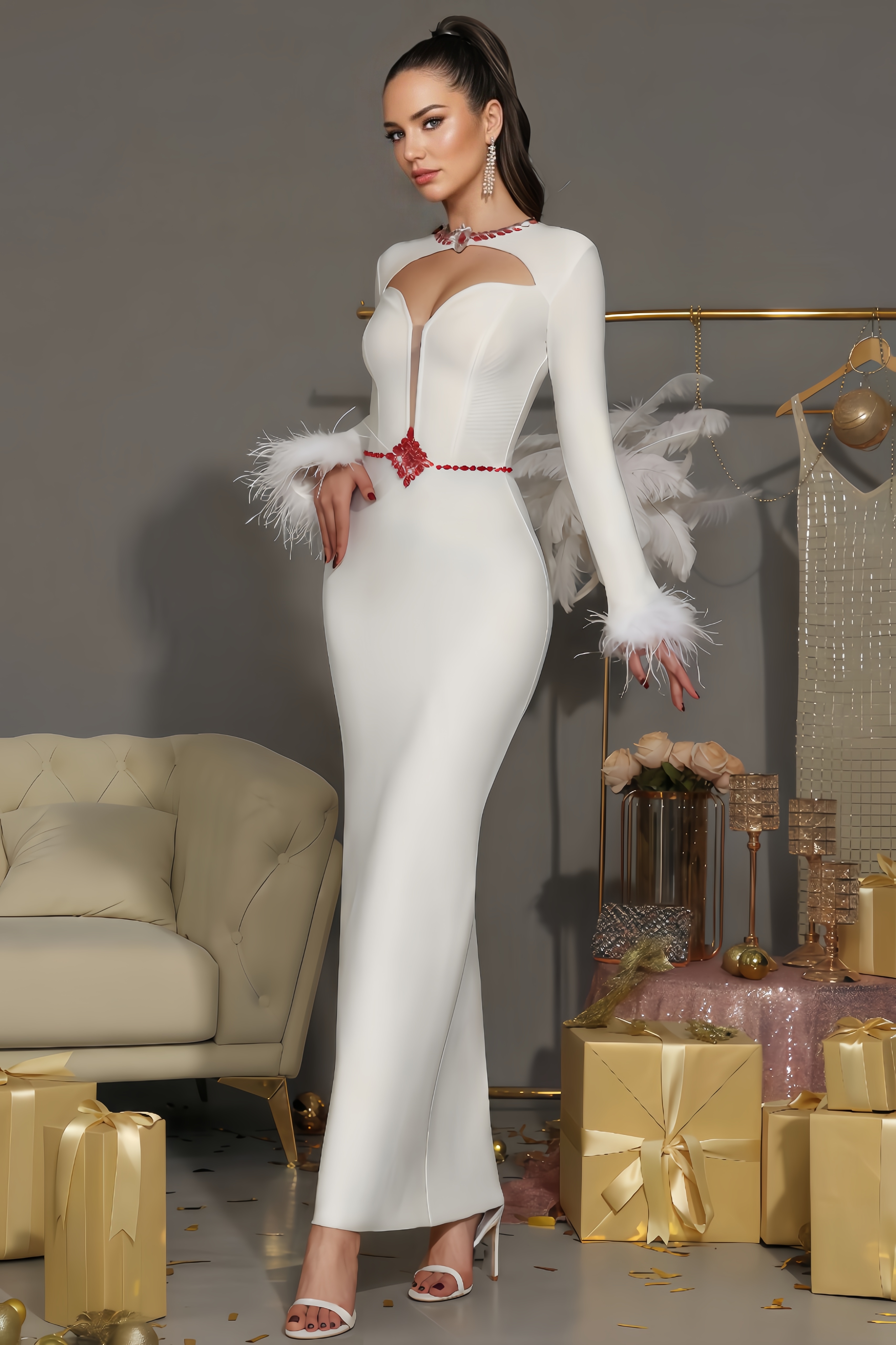 Diamond-Studded Bandage Maxi Dress