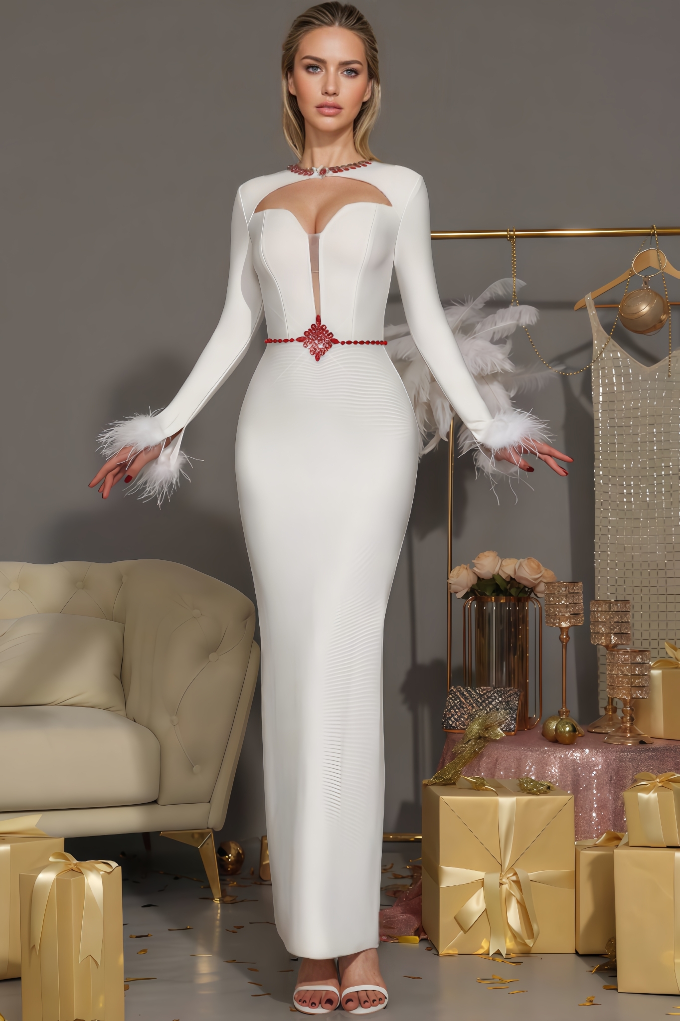 Diamond-Studded Bandage Maxi Dress