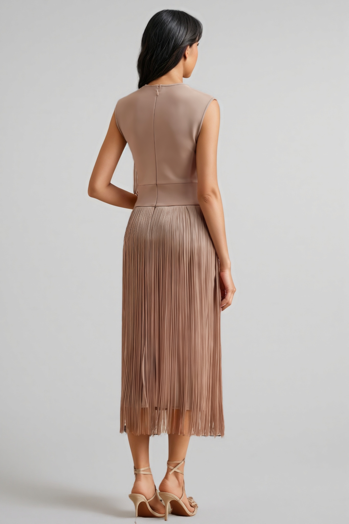 Raenk Sleeveless Fringe Midi Dress