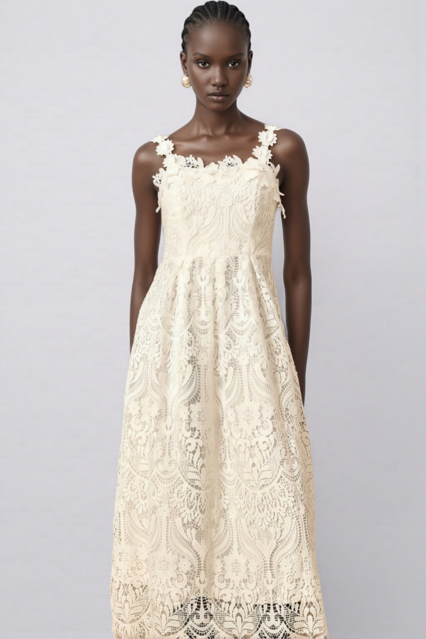Harlin White Floral Lace Maxi Dress