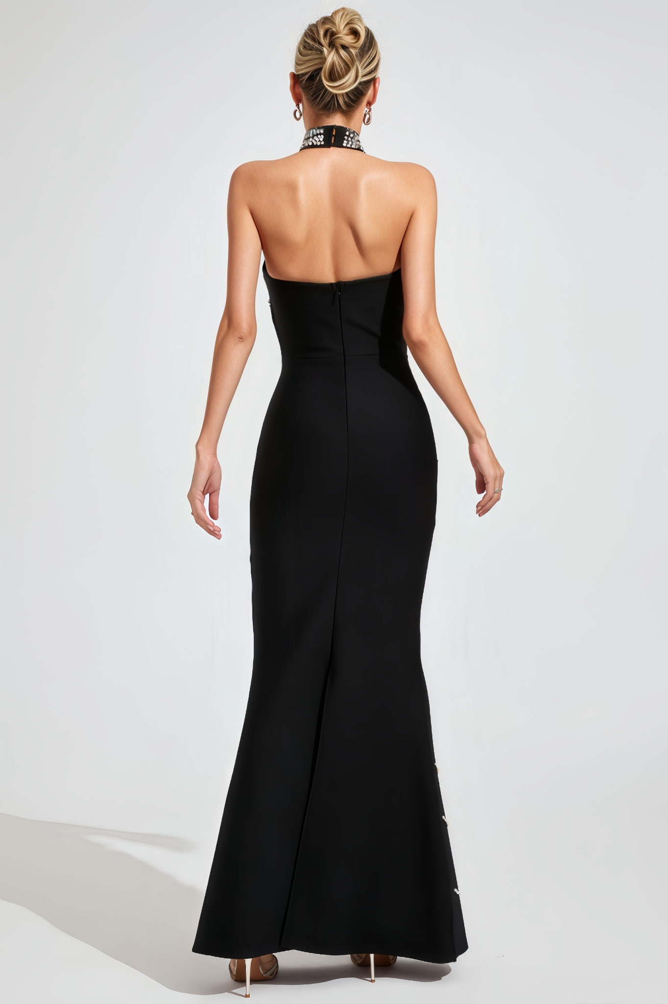 Satu Pearl Halter Bandage Maxi Dress