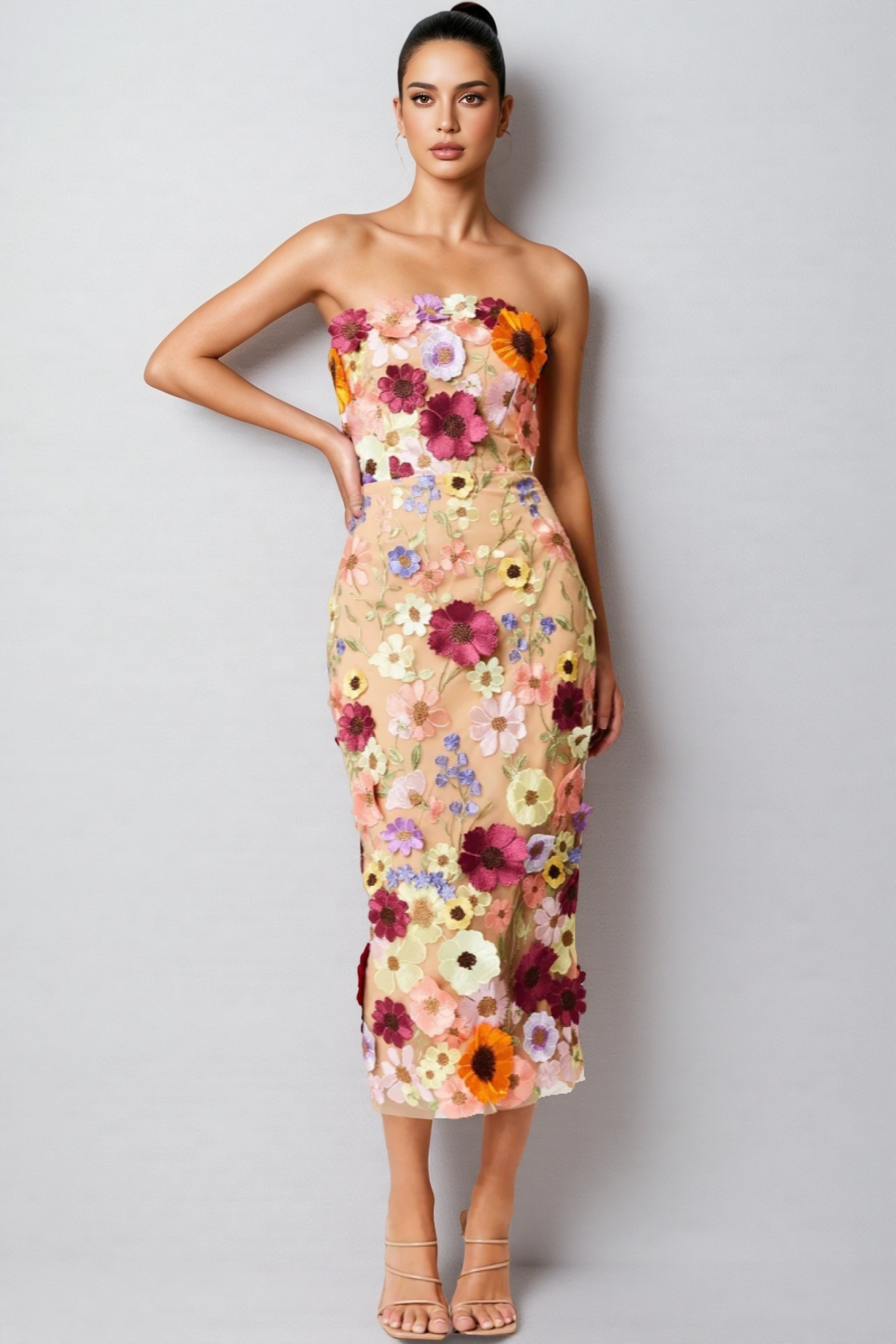 Winslet Embellished Floral Lace Midi Dress