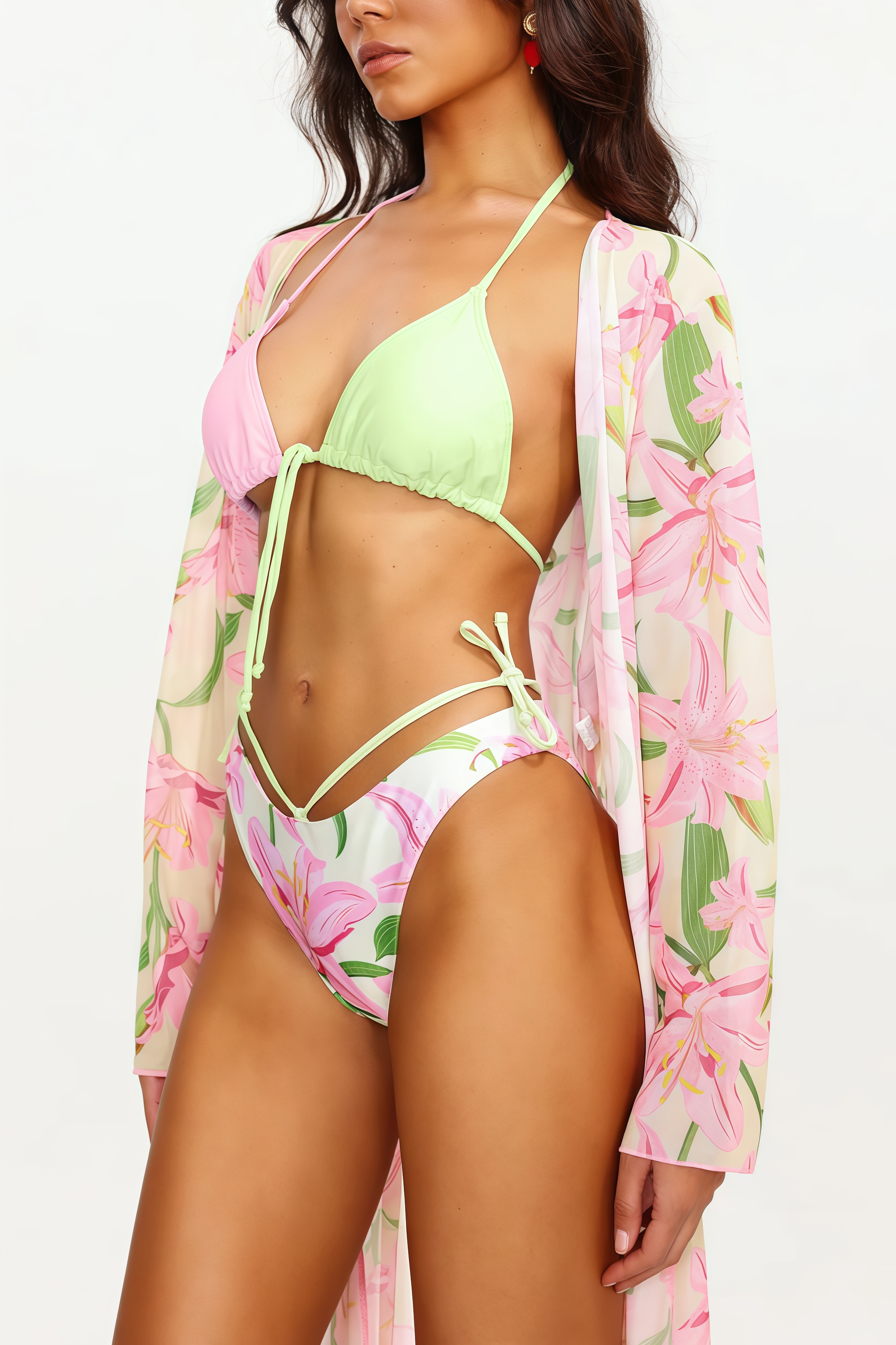 Lou Flower Print Bikini Three Piece Set