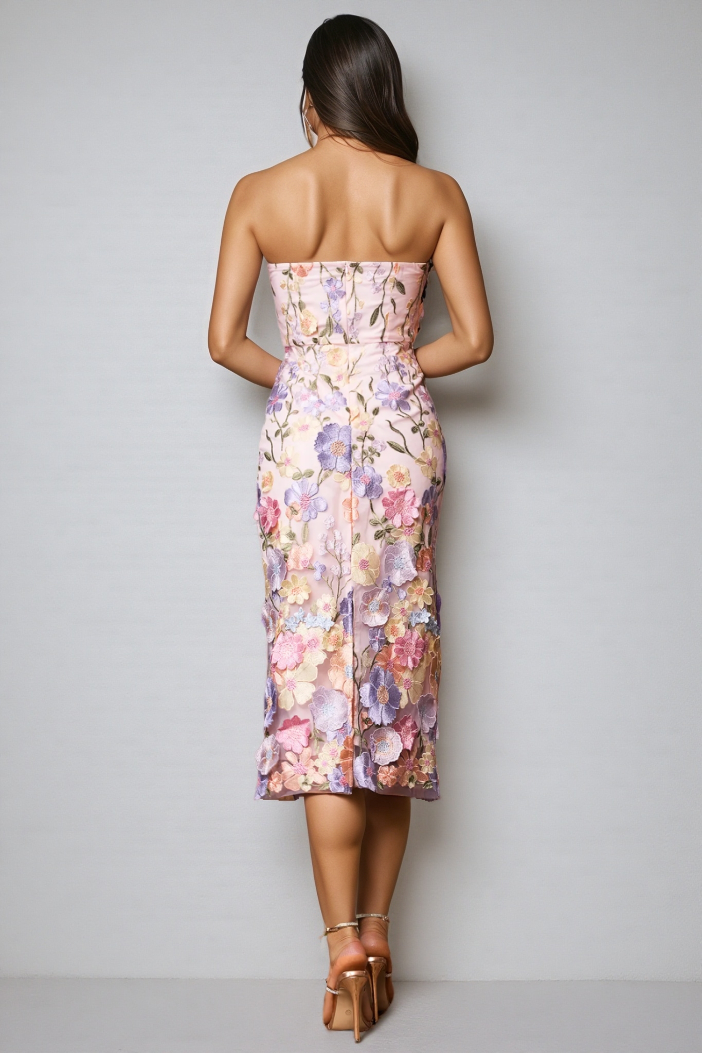 Tova Embroidered Strapless Midi Dress