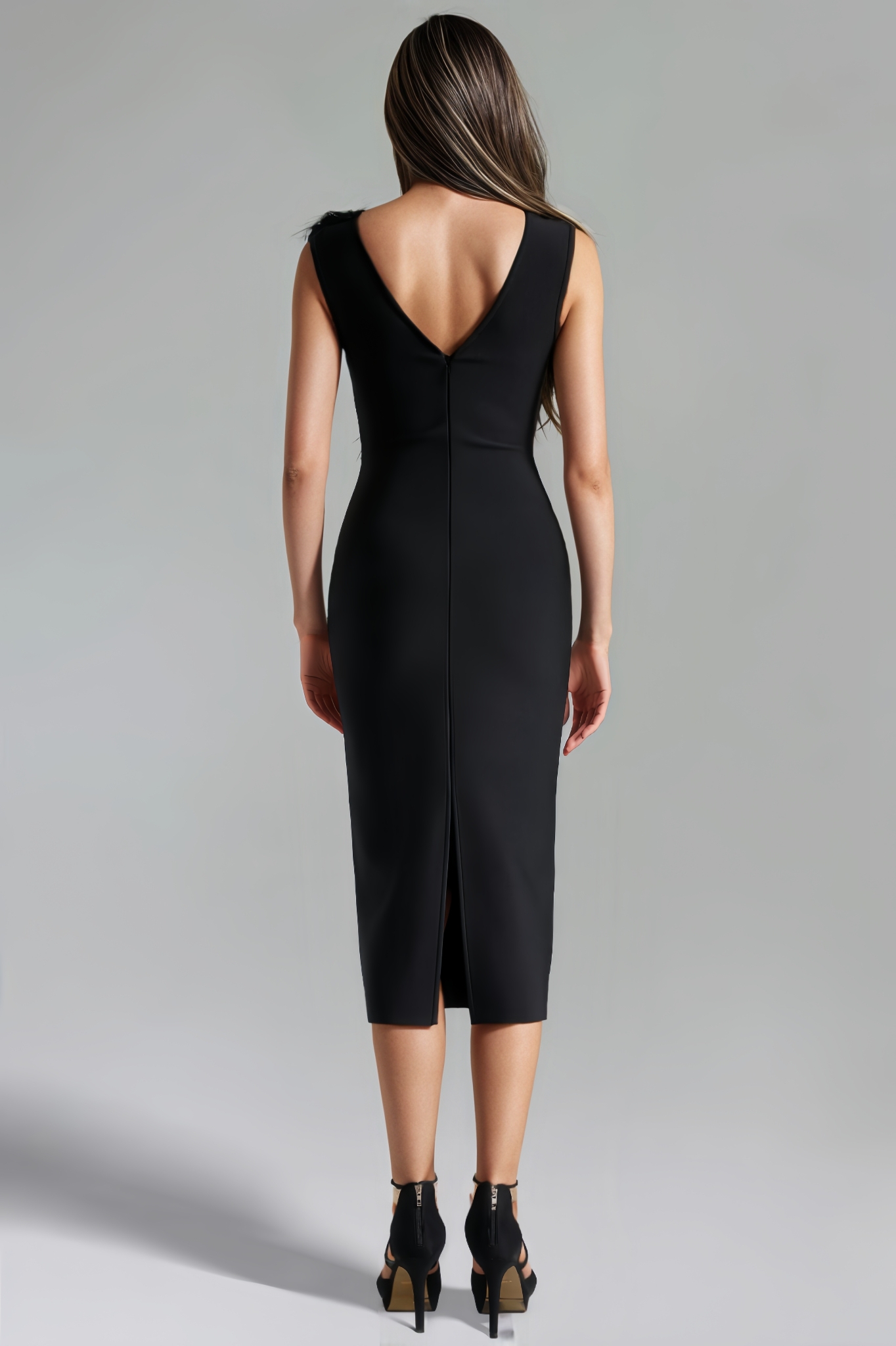 Lakei Feather V Neck Bandage Midi Dress