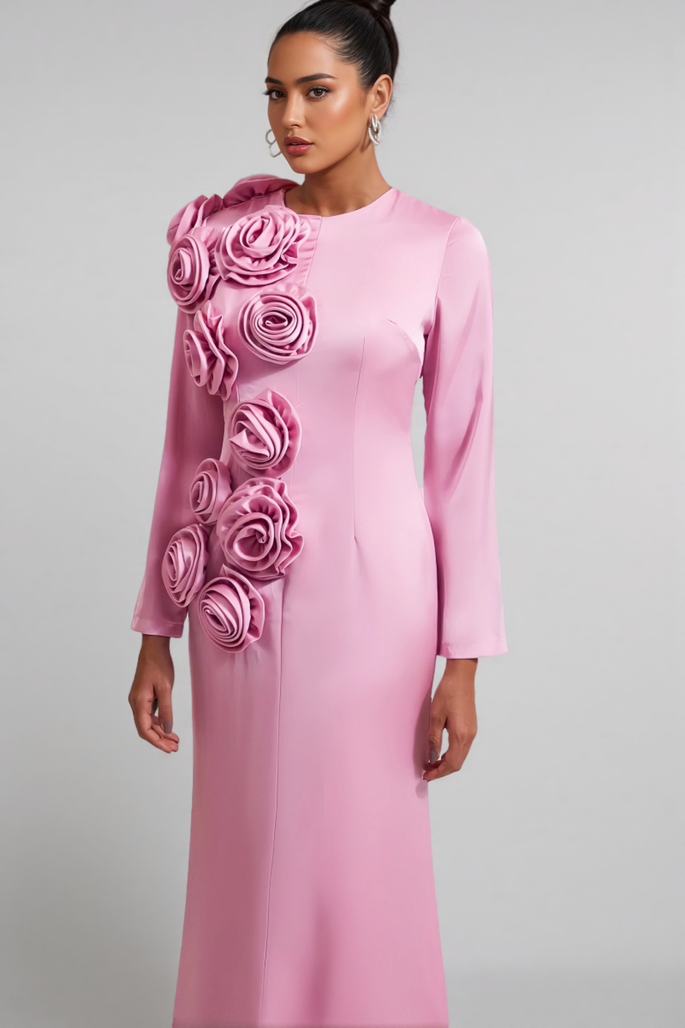 Samala 3D Floral Satin Maxi Dress