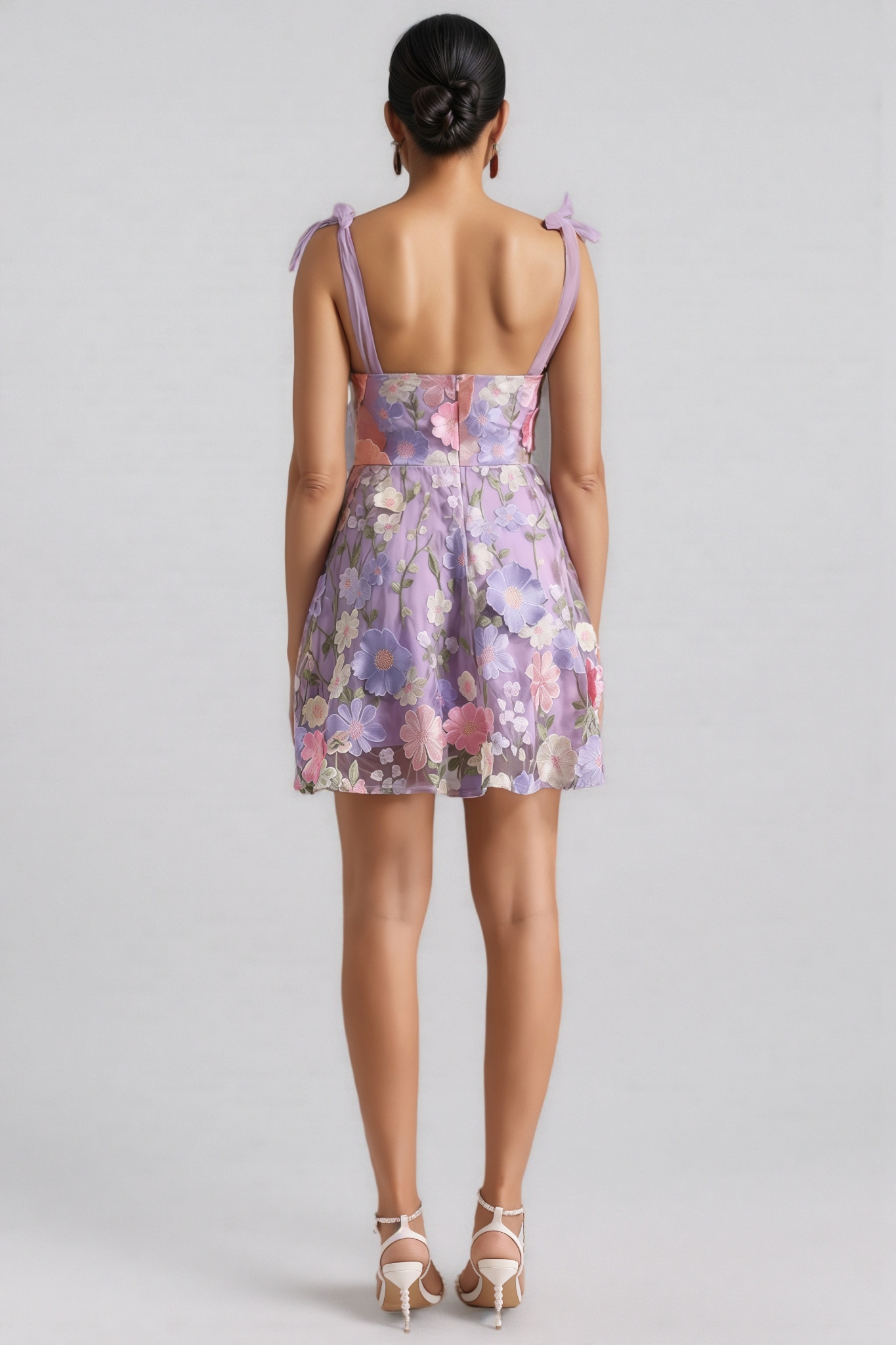 Beryl Flower Strappy Mesh Mini Dress