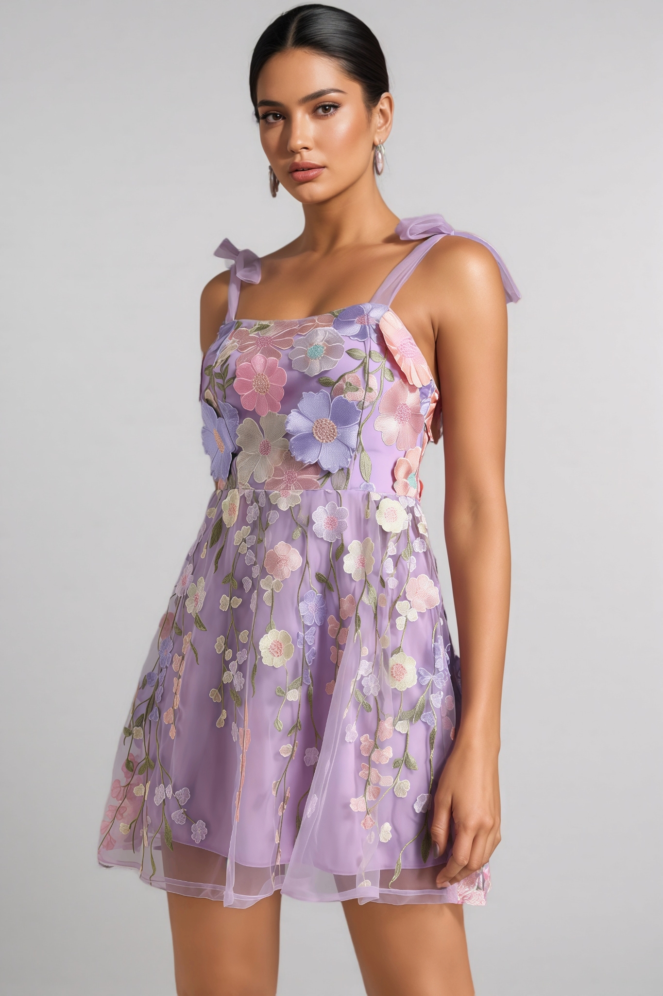 Beryl Flower Strappy Mesh Mini Dress