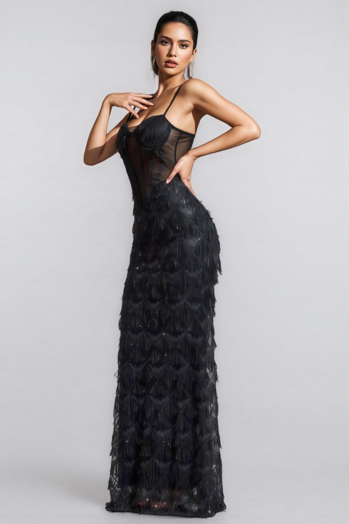 Max Sequin Tassel Neck Maxi Dress