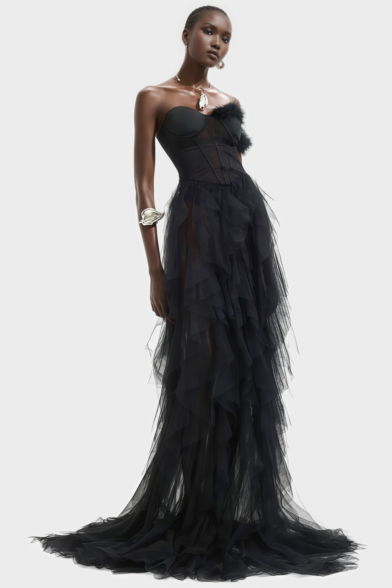 Mia One Shoulder Feather Maxi Dress