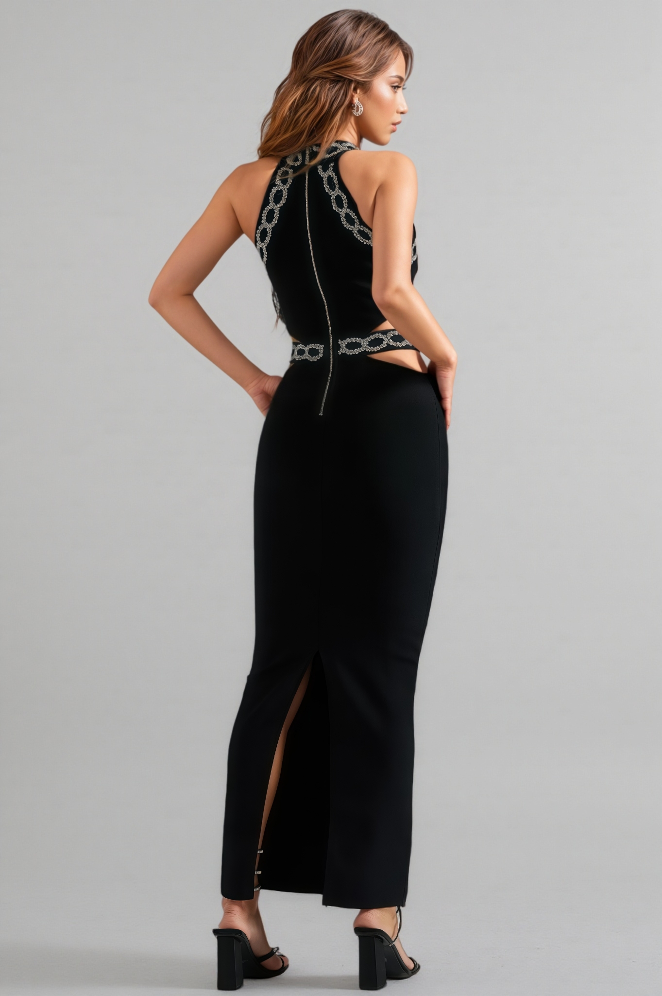 Uriel Glitter Cut Out Bandage Maxi Dress