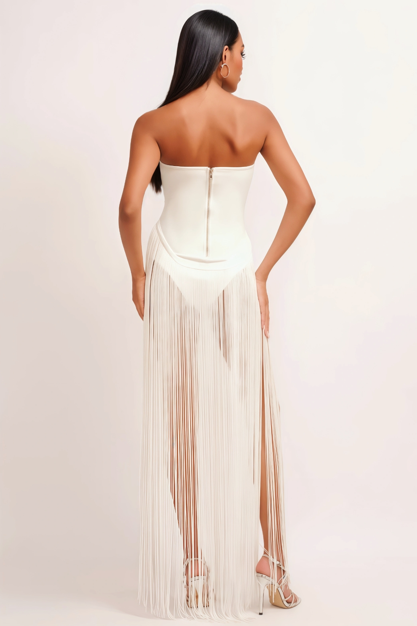 Yeney Strapless Fringe Maxi Dress