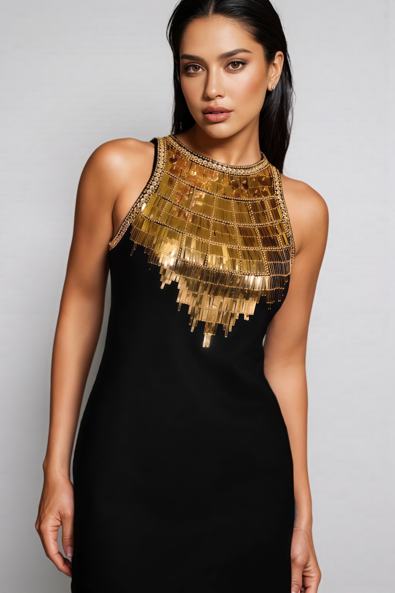 Lena Beaded And Diamond Tank Mini Dress
