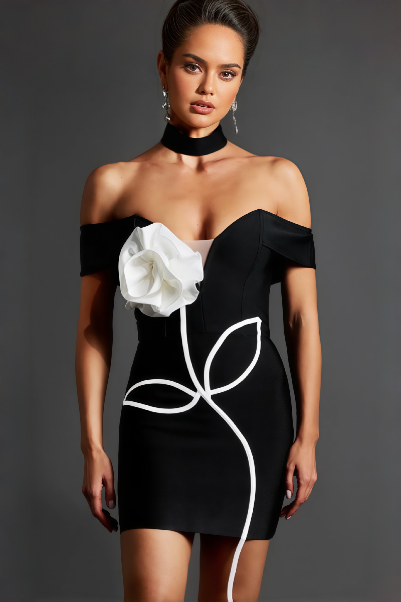Xantht Deep-V Flower Bandage Mini Dress