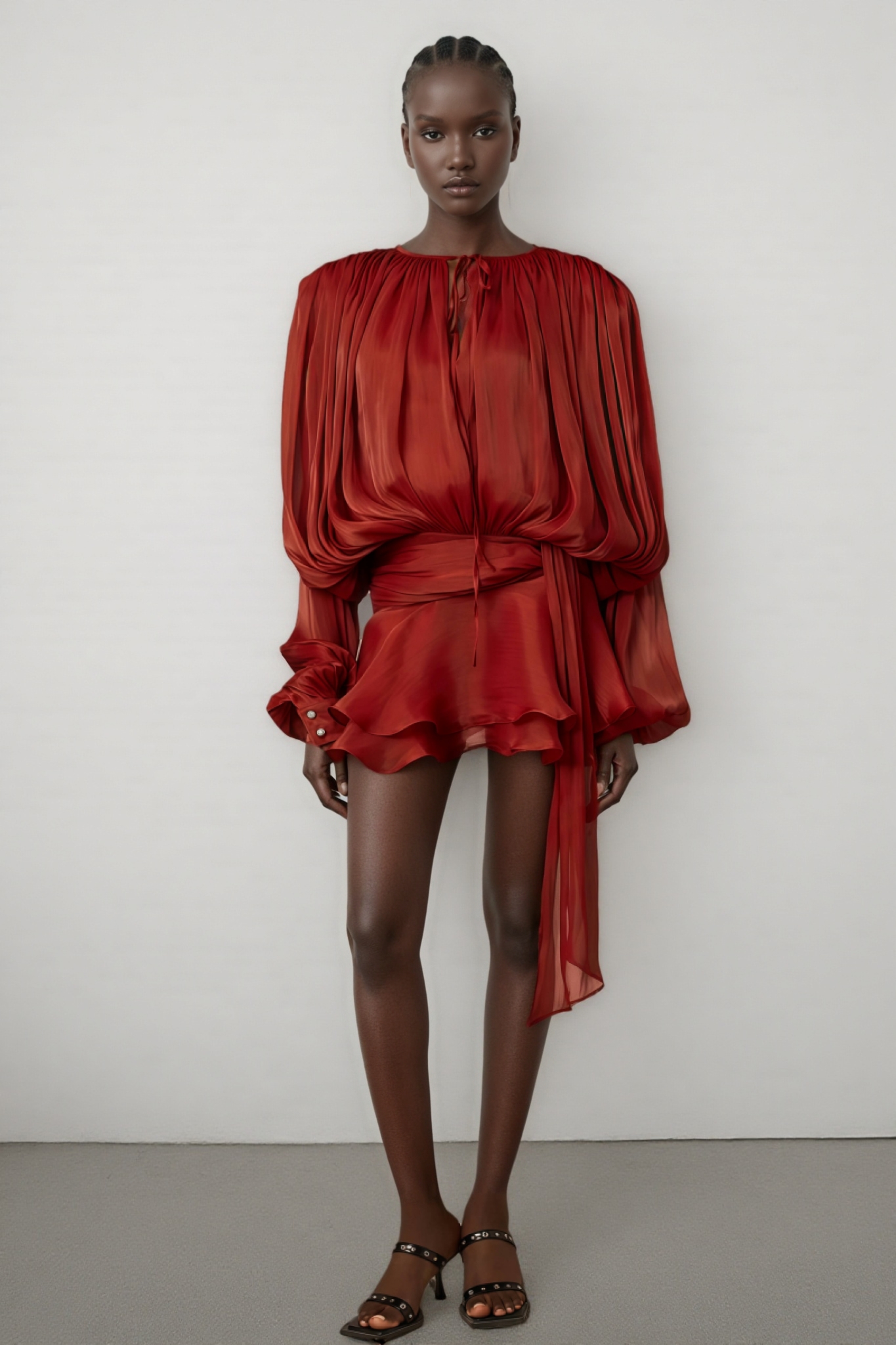 Theodosia Red Pleated Ruffle Mini Dress