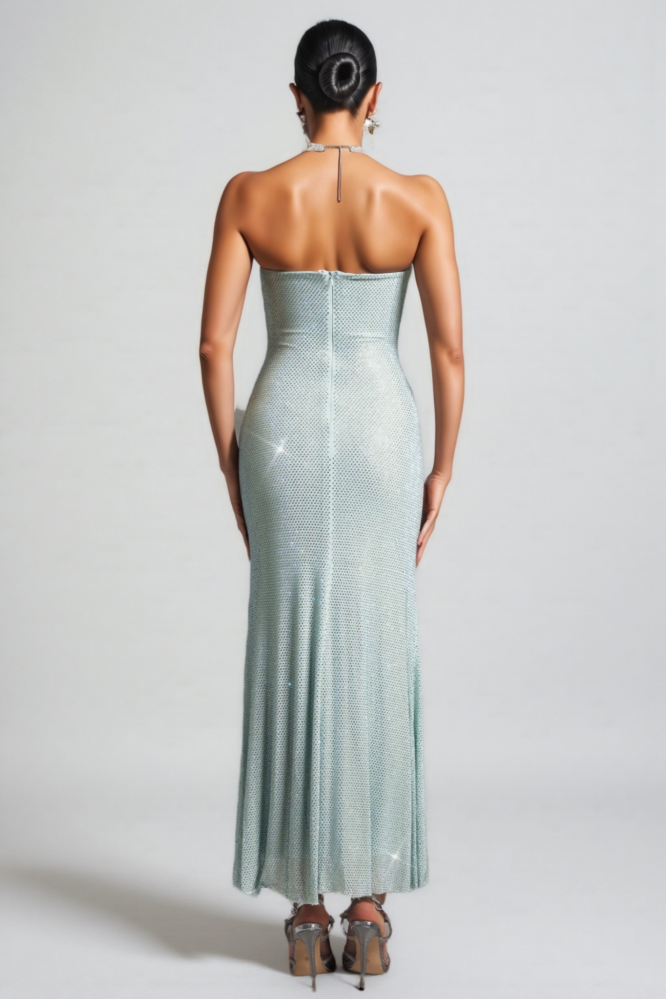 Orins Strapless Bow Diamond Maxi Dress