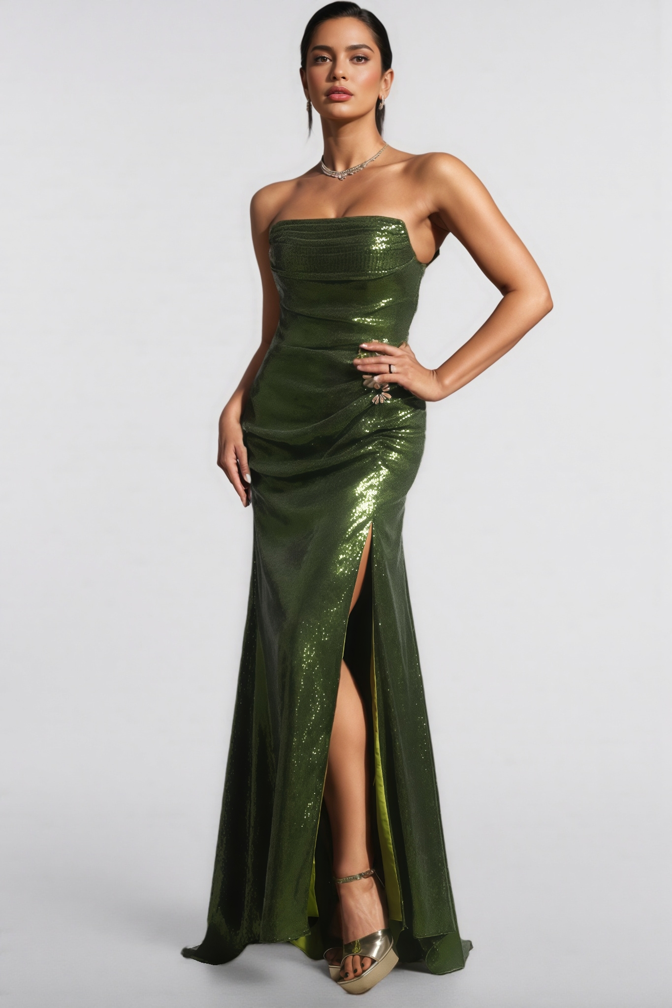 Rhea Sleeveless Lacing Sequin Maxi Dress