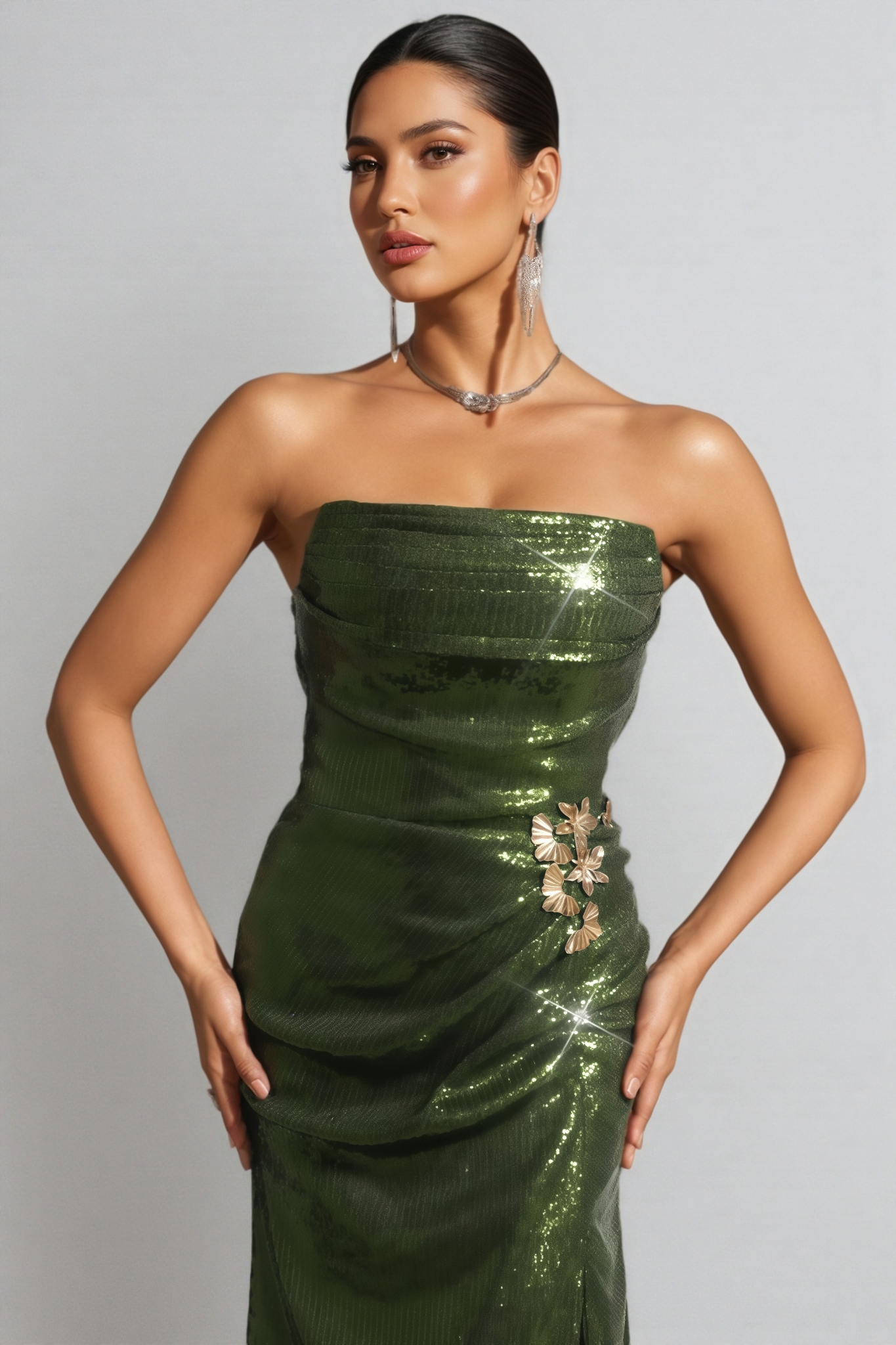 Rhea Sleeveless Lacing Sequin Maxi Dress