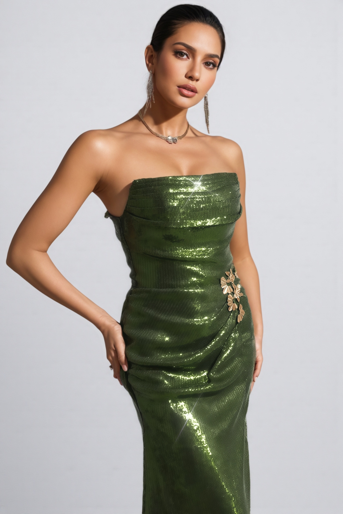 Rhea Sleeveless Lacing Sequin Maxi Dress