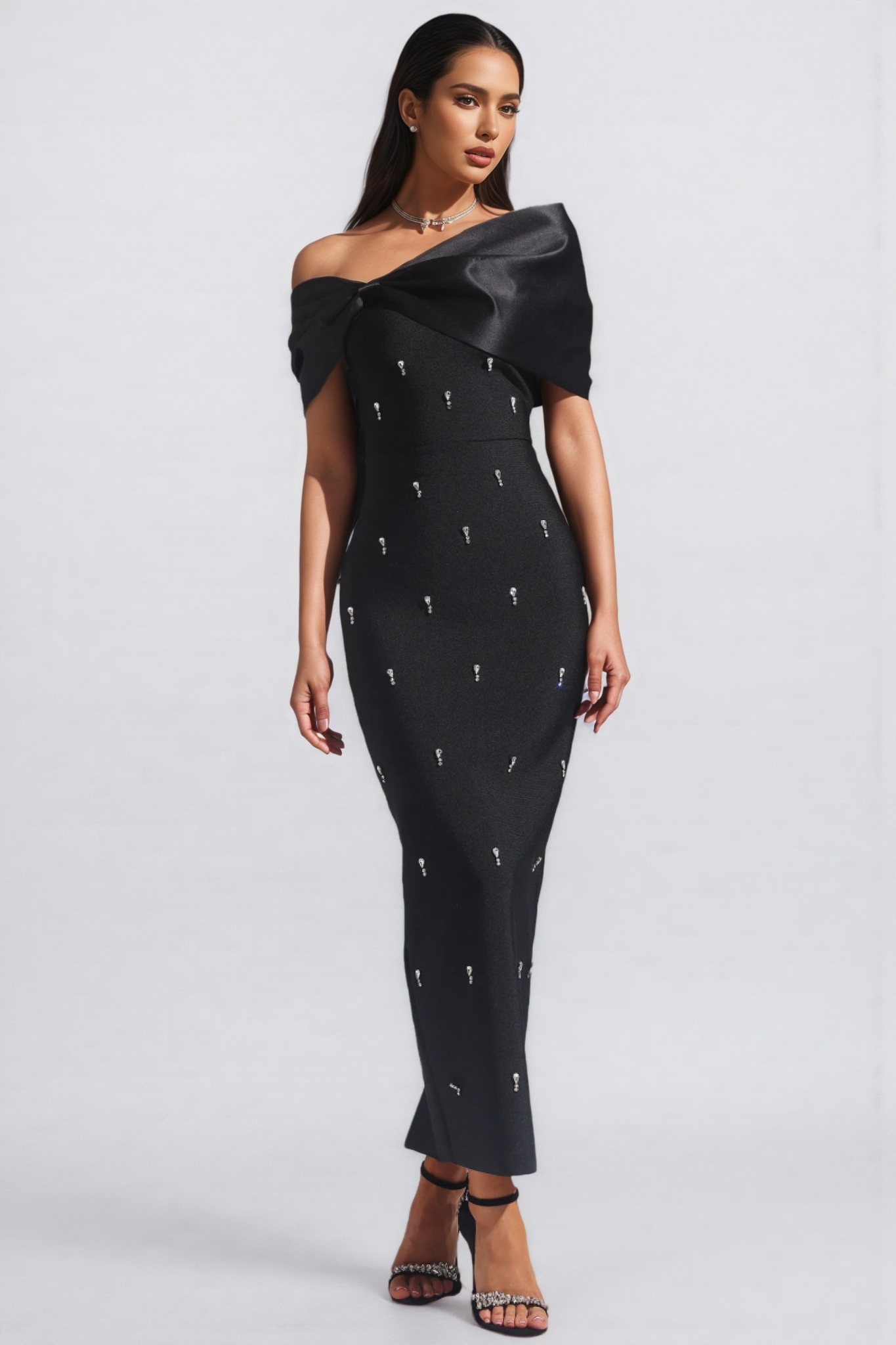 Elerid Diamond Bow Bandage Maxi Dress