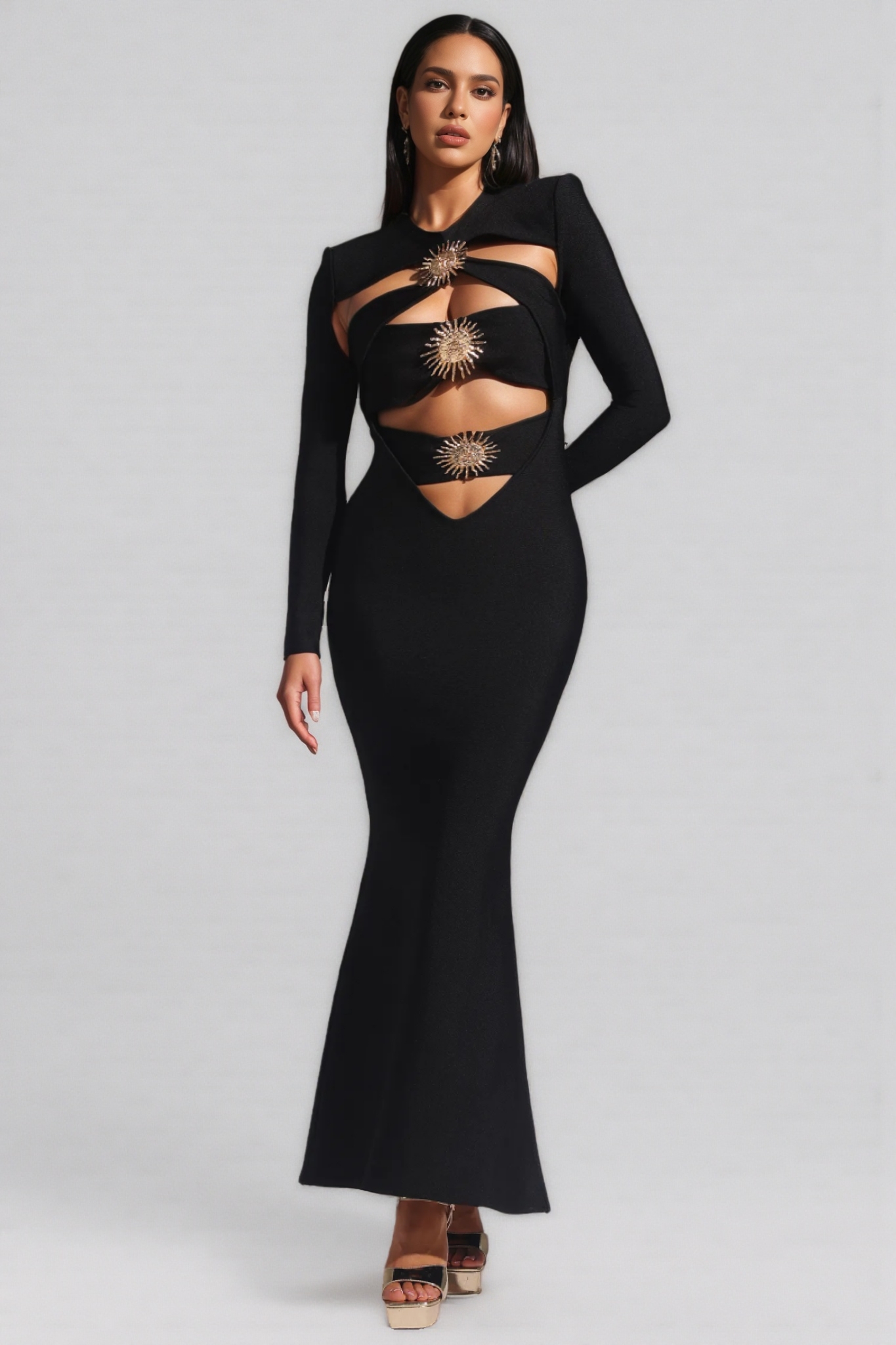 Claide Hollow Out Fishtail Bandage Maxi Dress