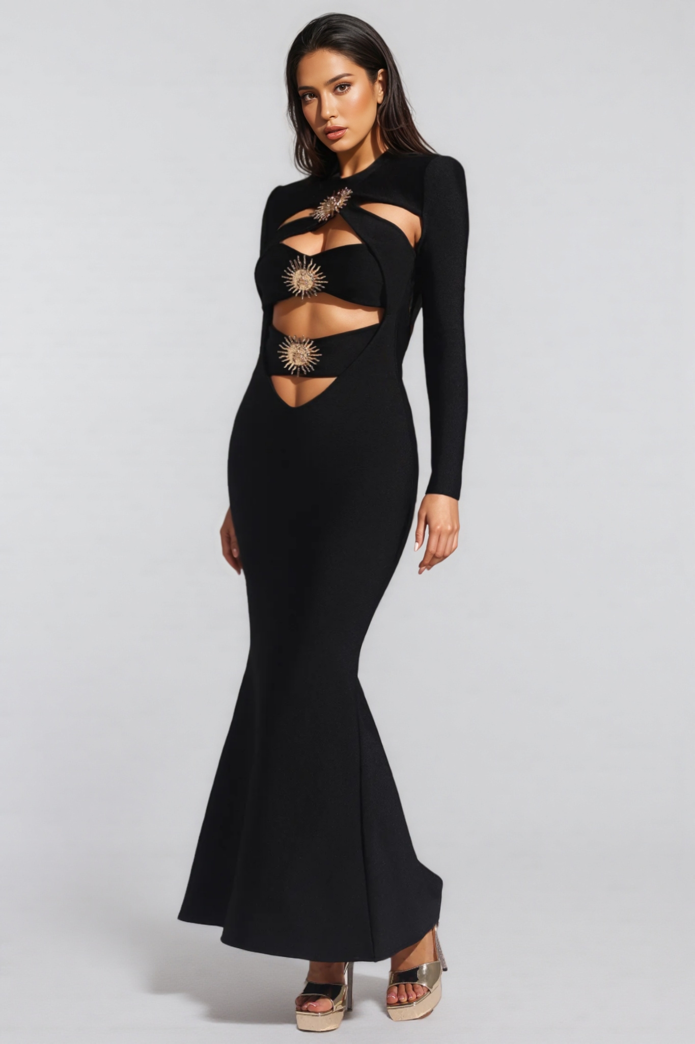Claide Hollow Out Fishtail Bandage Maxi Dress