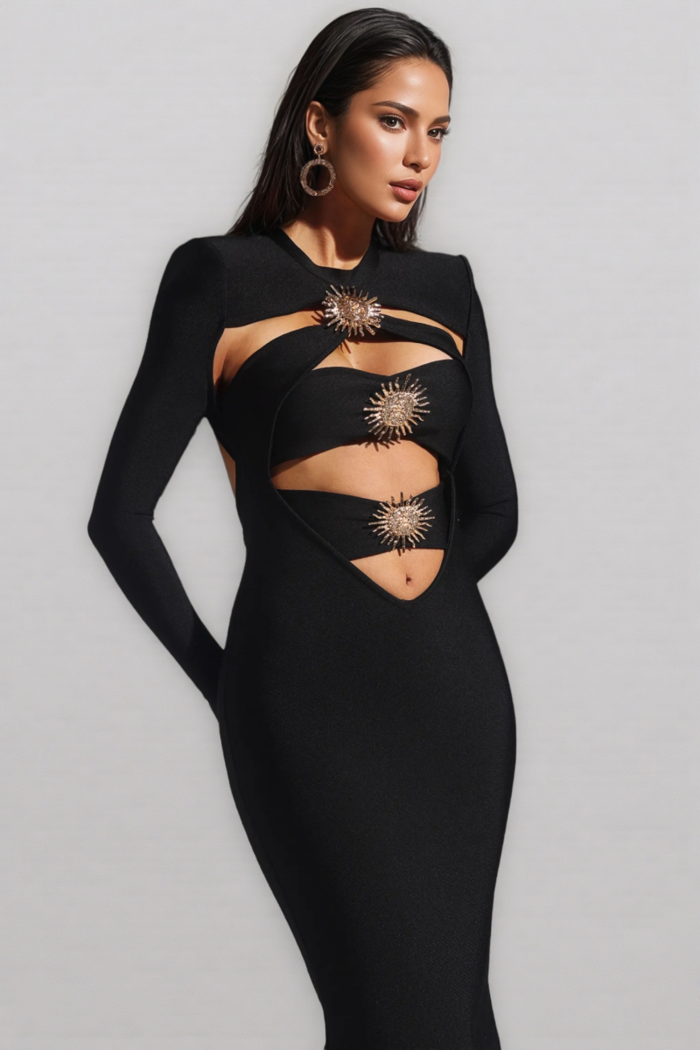 Claide Hollow Out Fishtail Bandage Maxi Dress