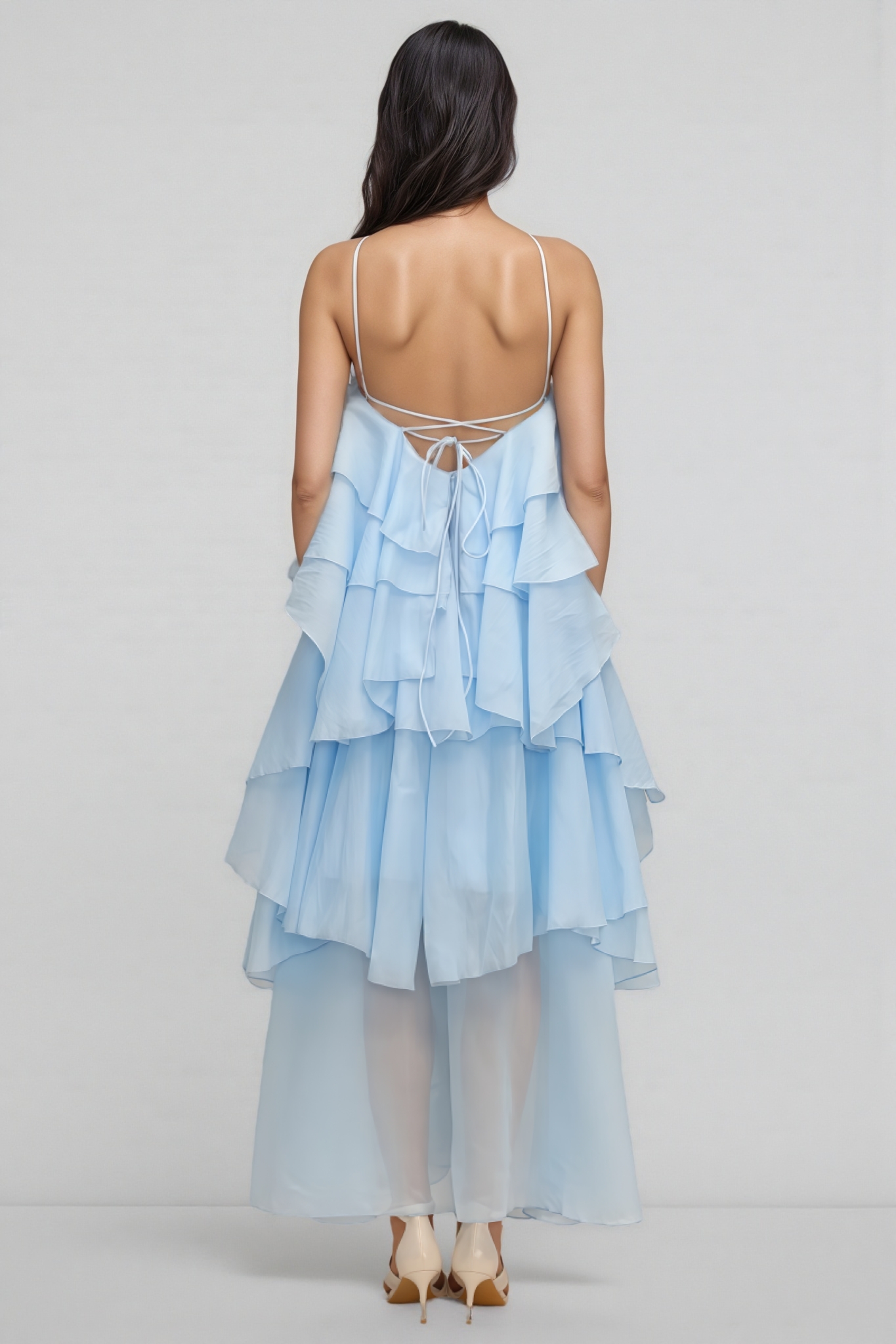 Kaelly Sleeveless Flower Folds Maxi Dress