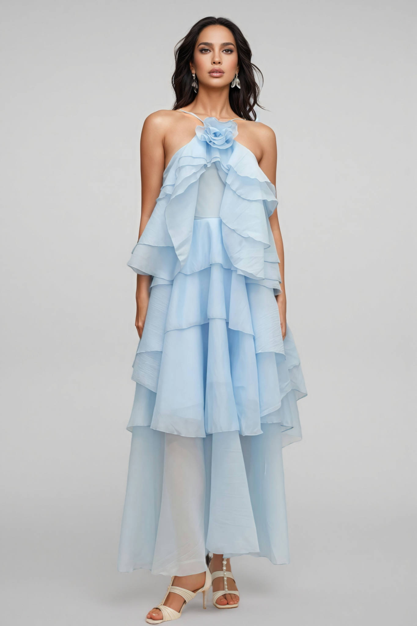 Kaelly Sleeveless Flower Folds Maxi Dress