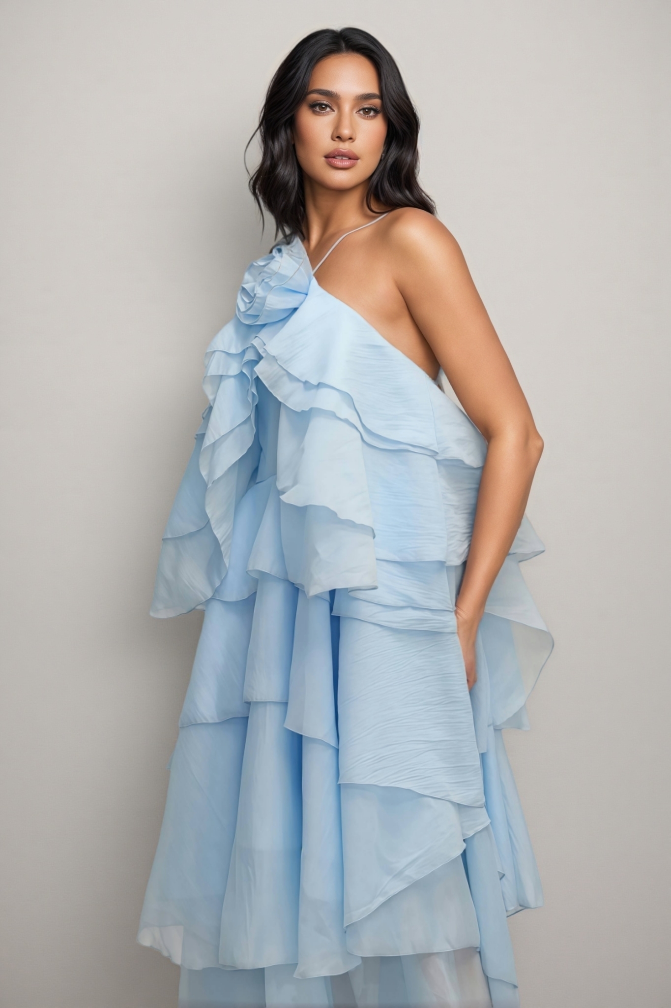 Kaelly Sleeveless Flower Folds Maxi Dress