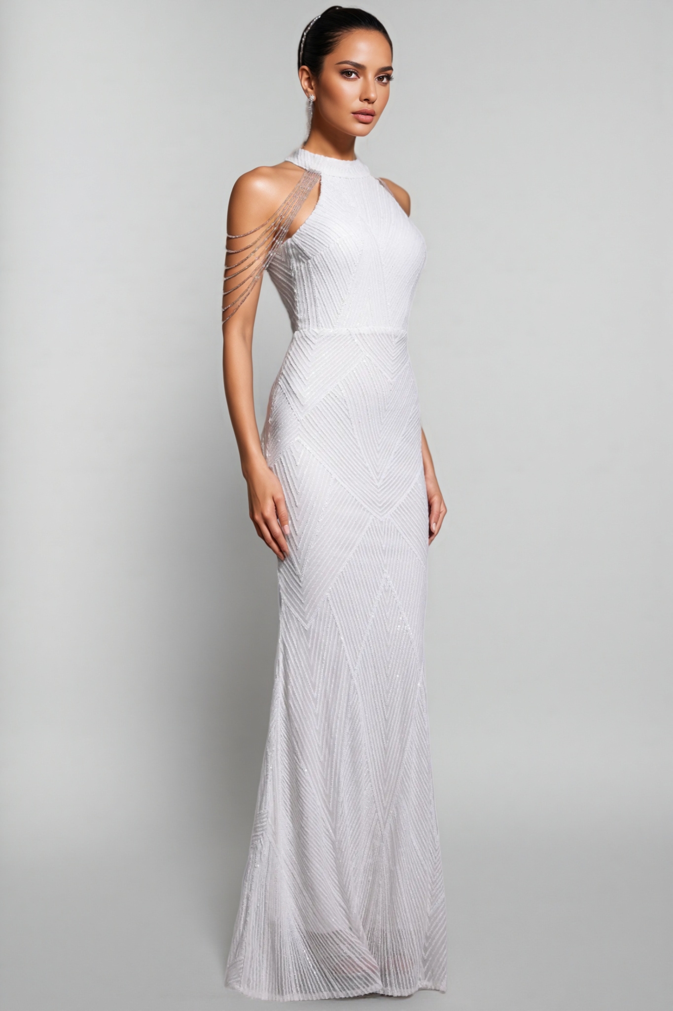 Solend Neckline Sequin Fishtail Maxi Dress