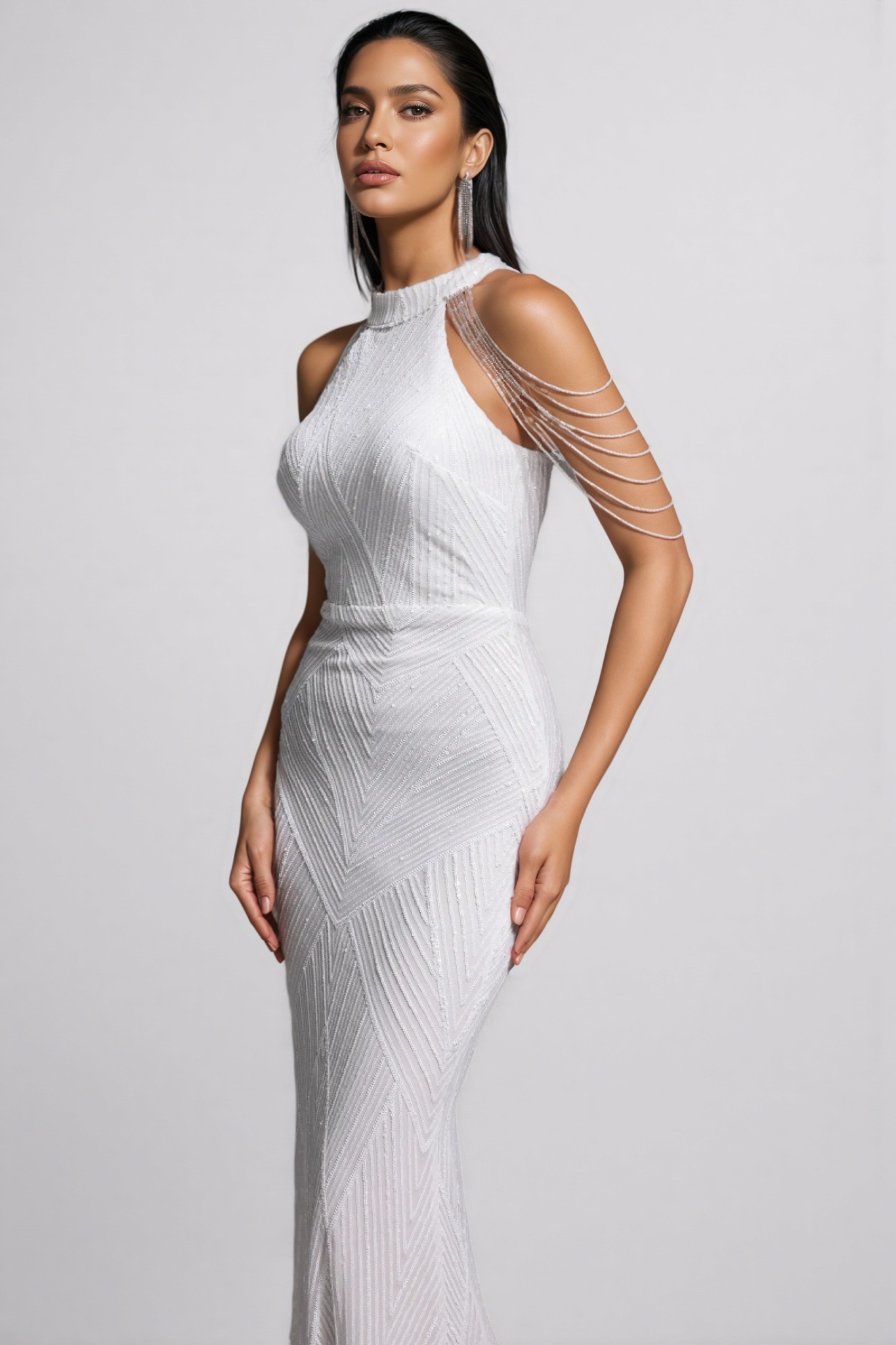 Solend Neckline Sequin Fishtail Maxi Dress