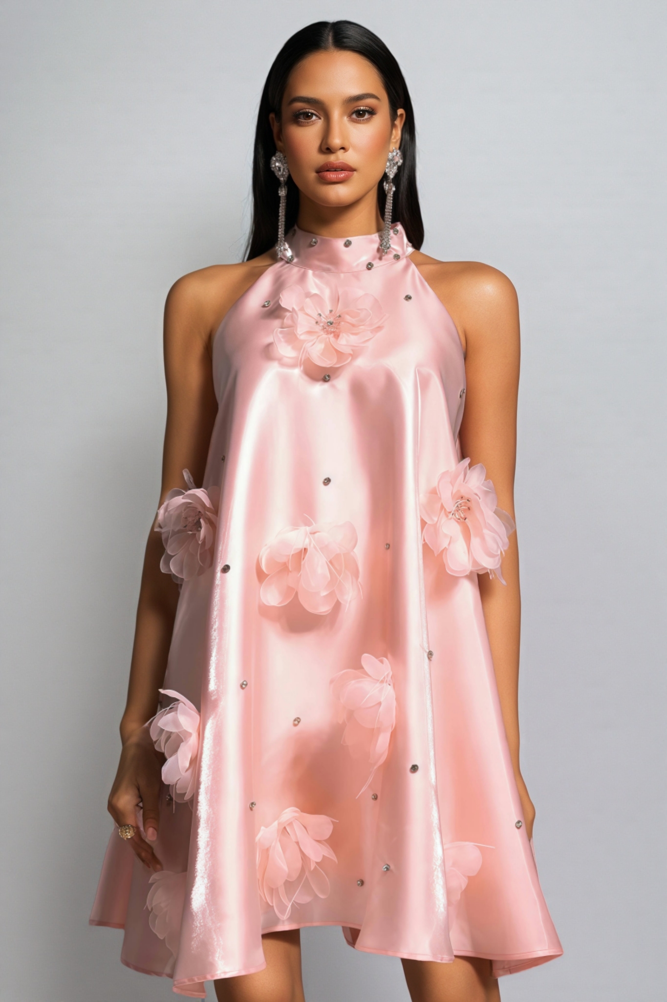 Xandea Halter Flowers Diamond Mini Dress