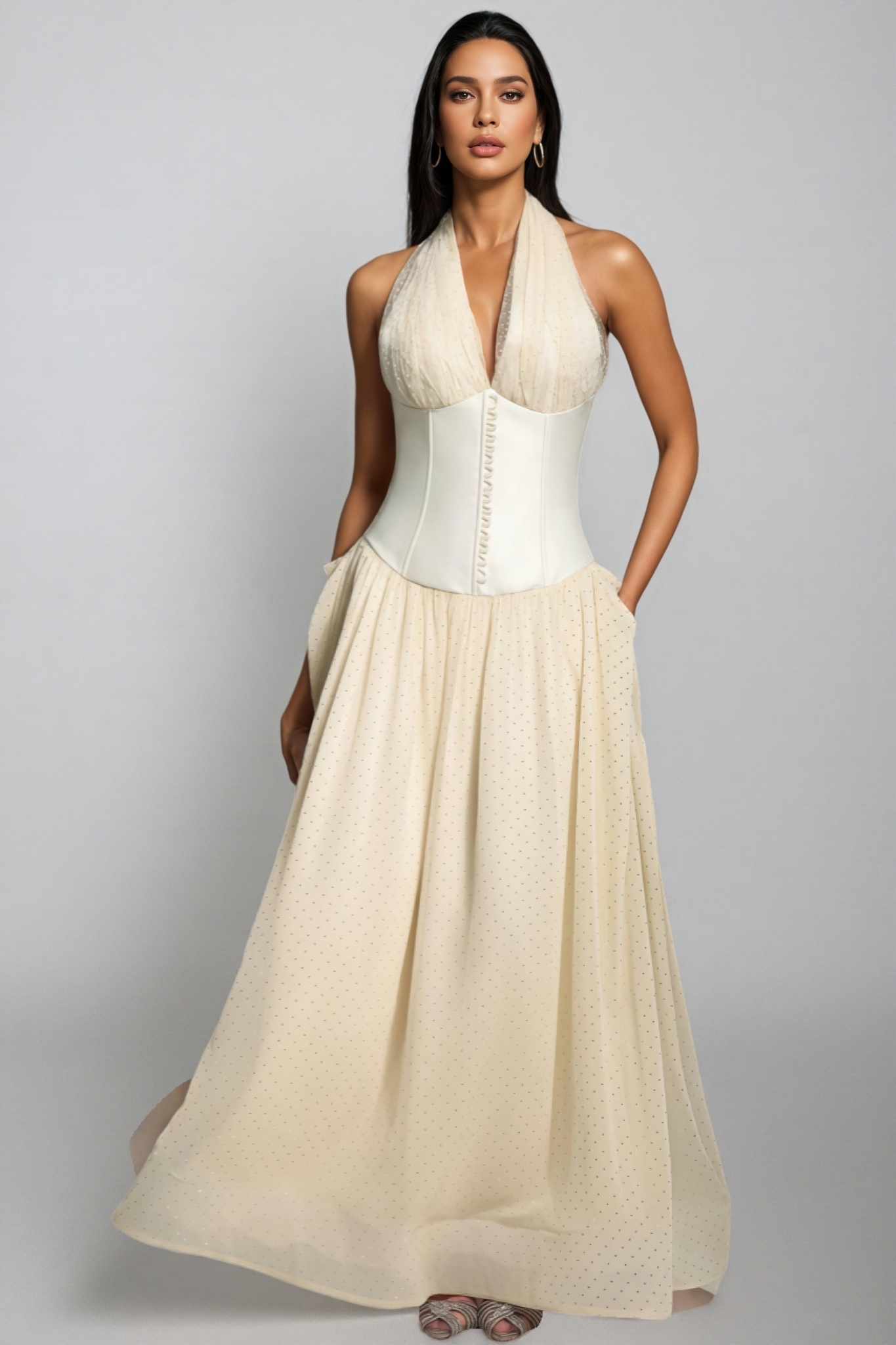 Elsone Halter Sleeveless V-Neck Maxi Dress