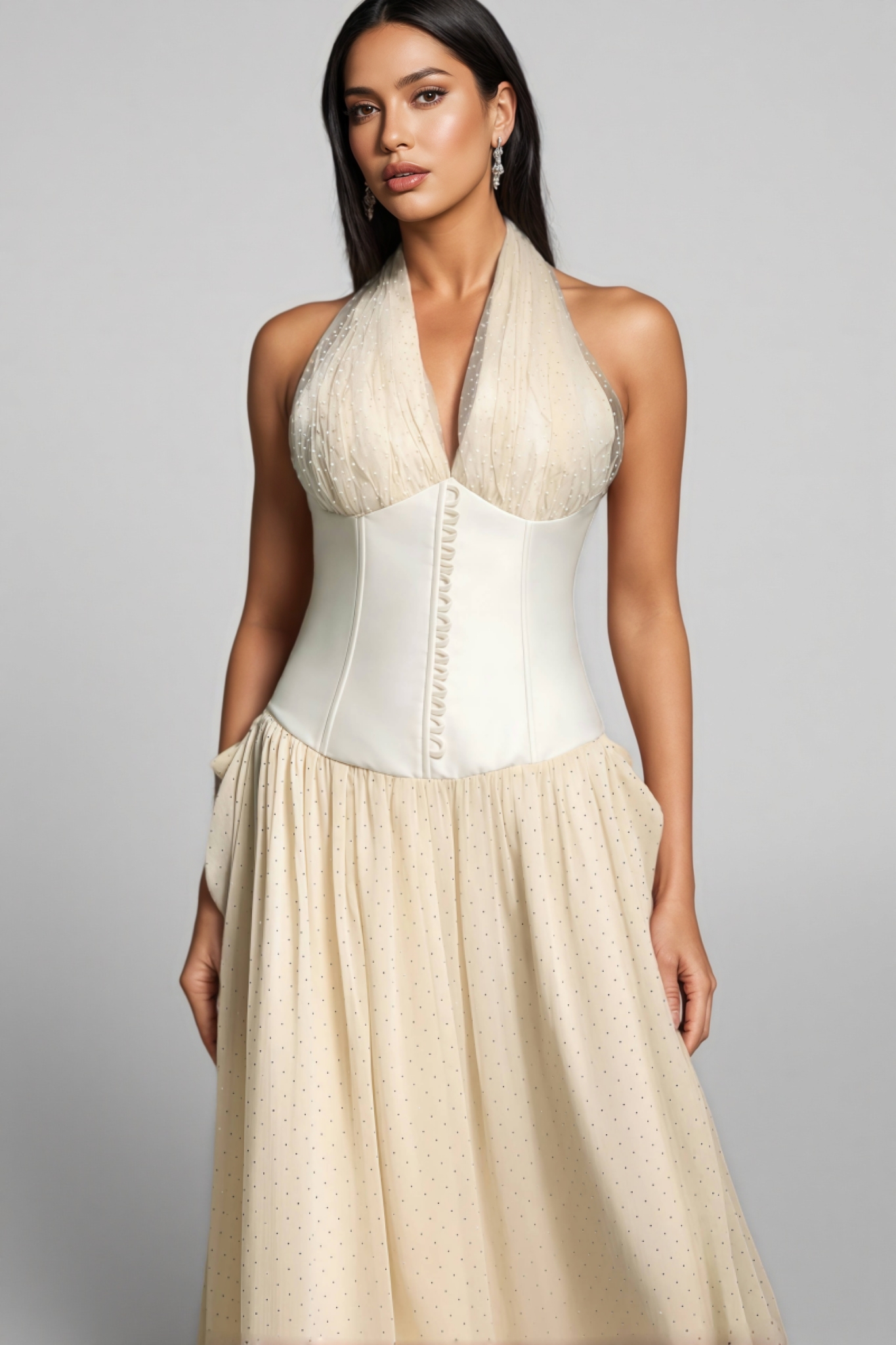 Elsone Halter Sleeveless V-Neck Maxi Dress