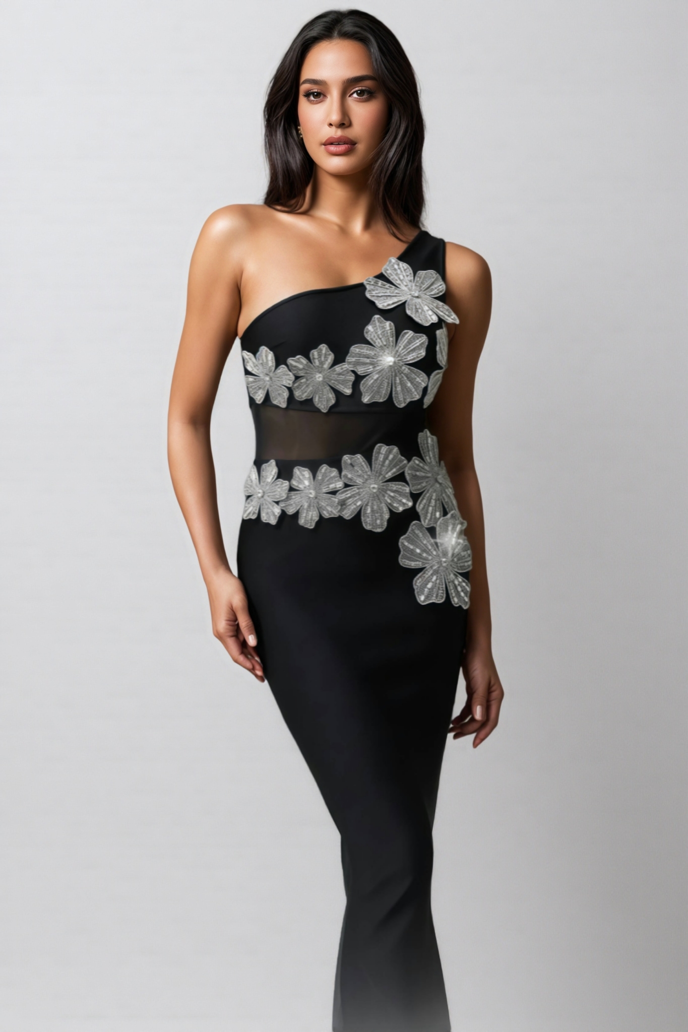 Revits Diamond Flowers Bandage Maxi Dress