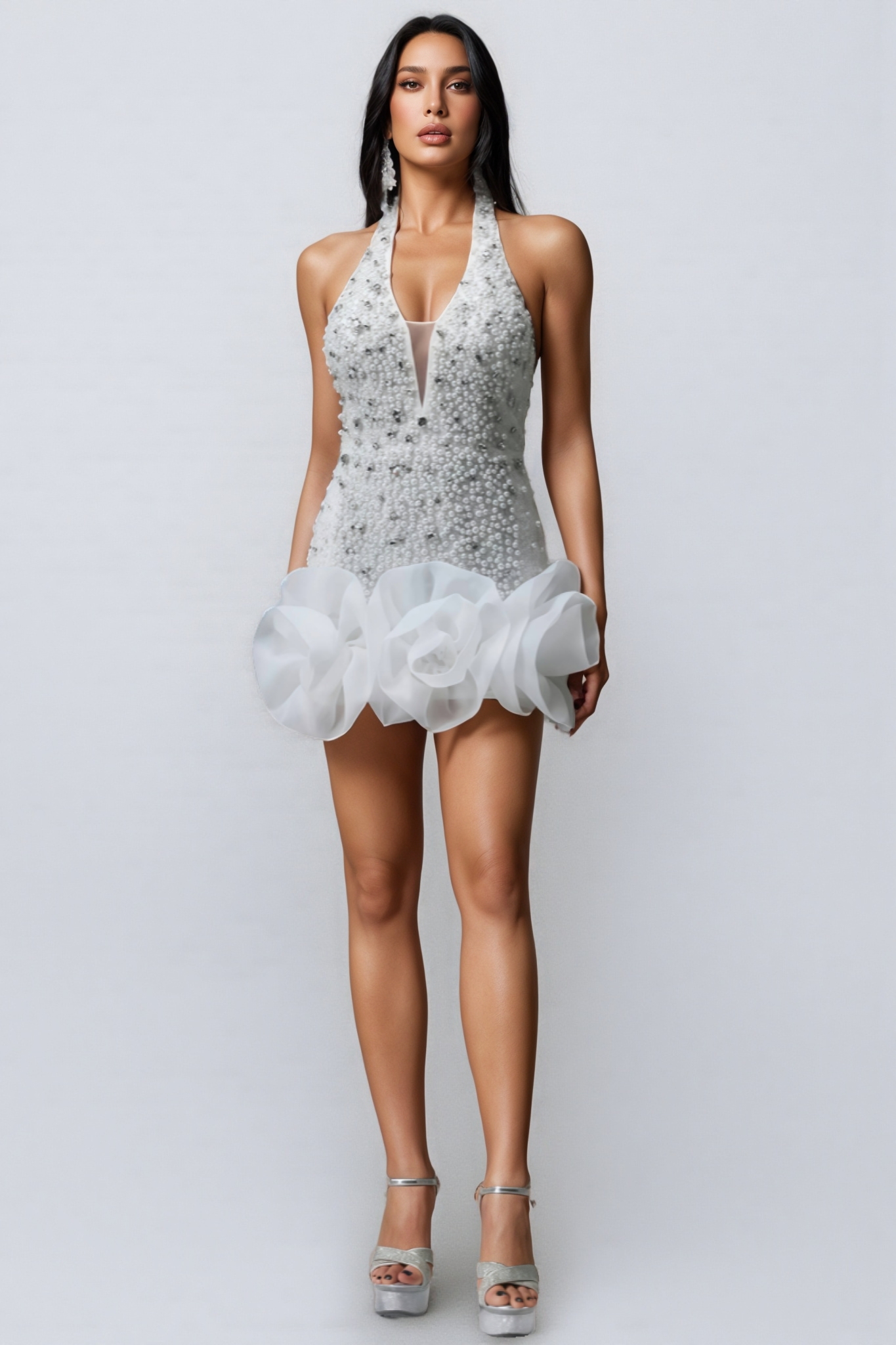 Ilor V-neck Diamond Flowers Mini Dress