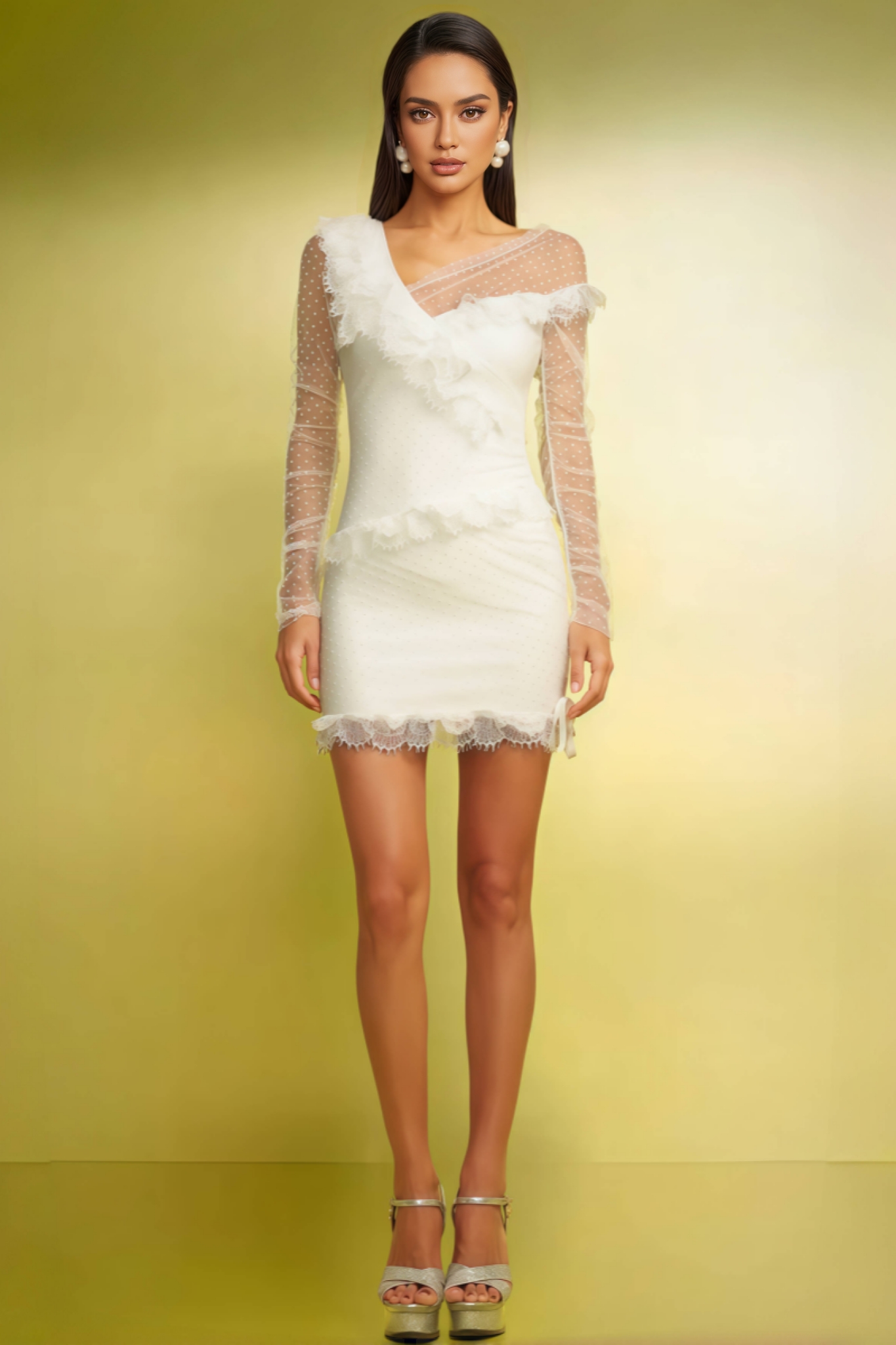 Bront Long Sleeves Lace Bandage Mini Dress