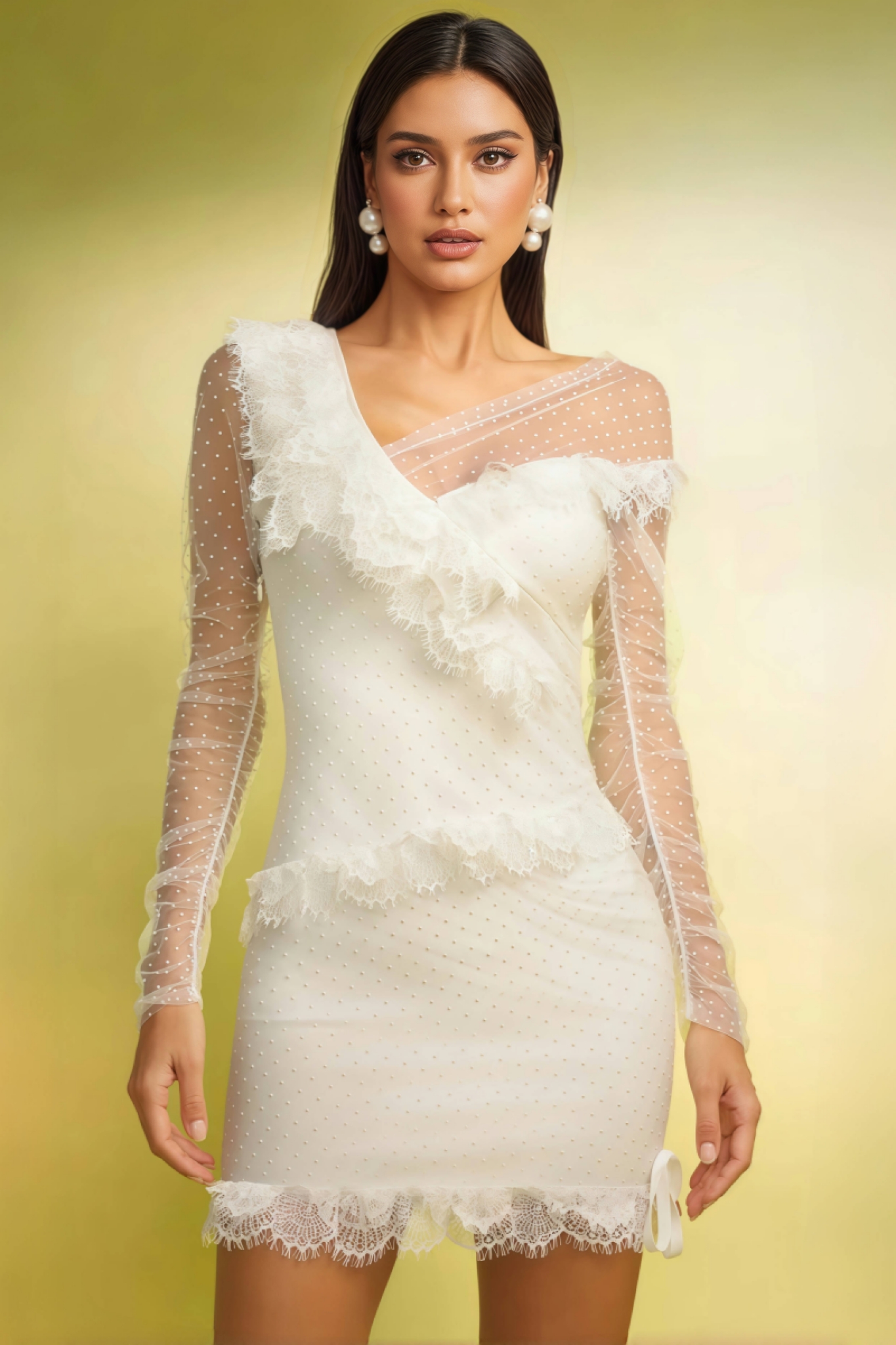 Bront Long Sleeves Lace Bandage Mini Dress