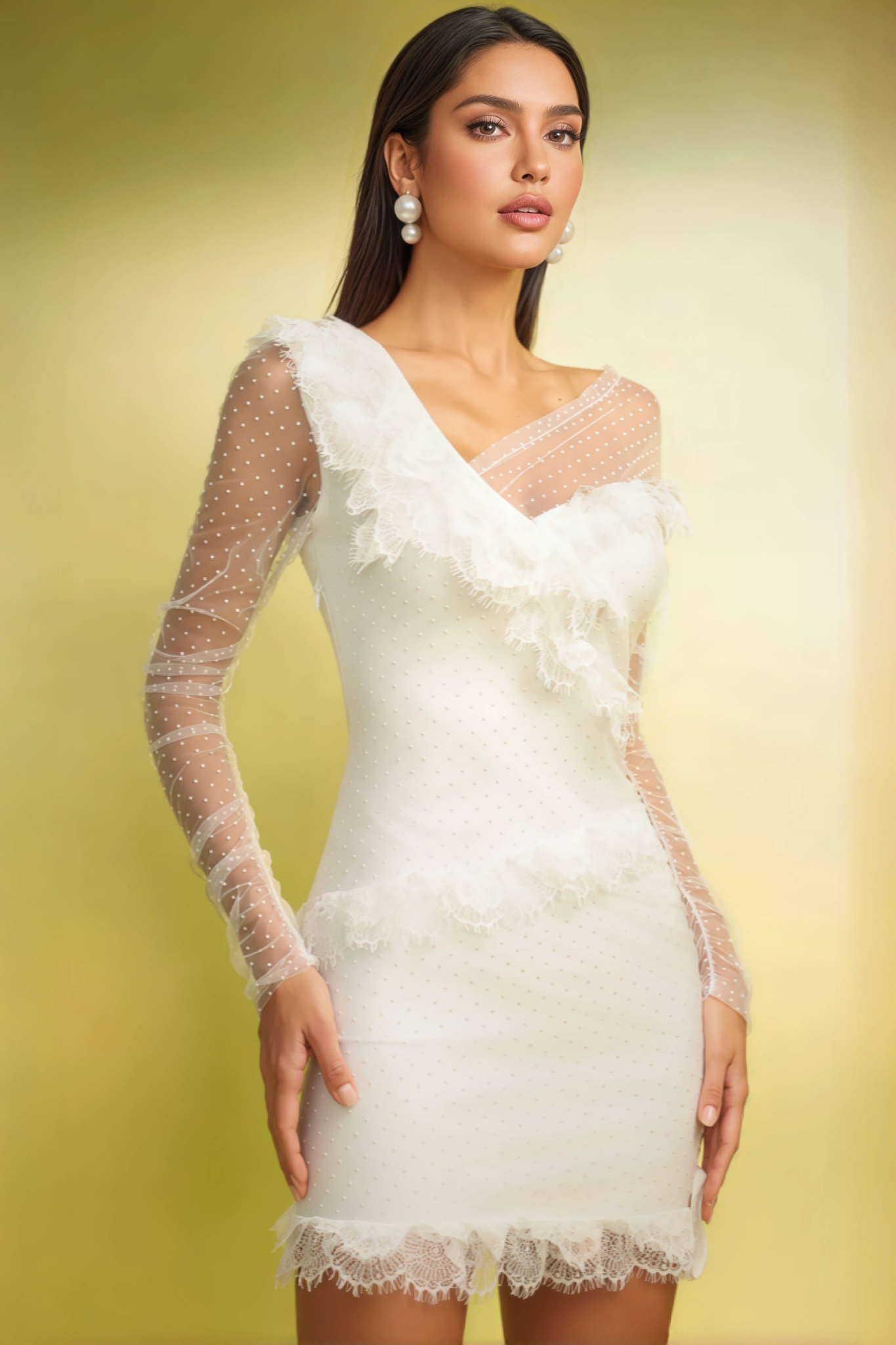 Bront Long Sleeves Lace Bandage Mini Dress