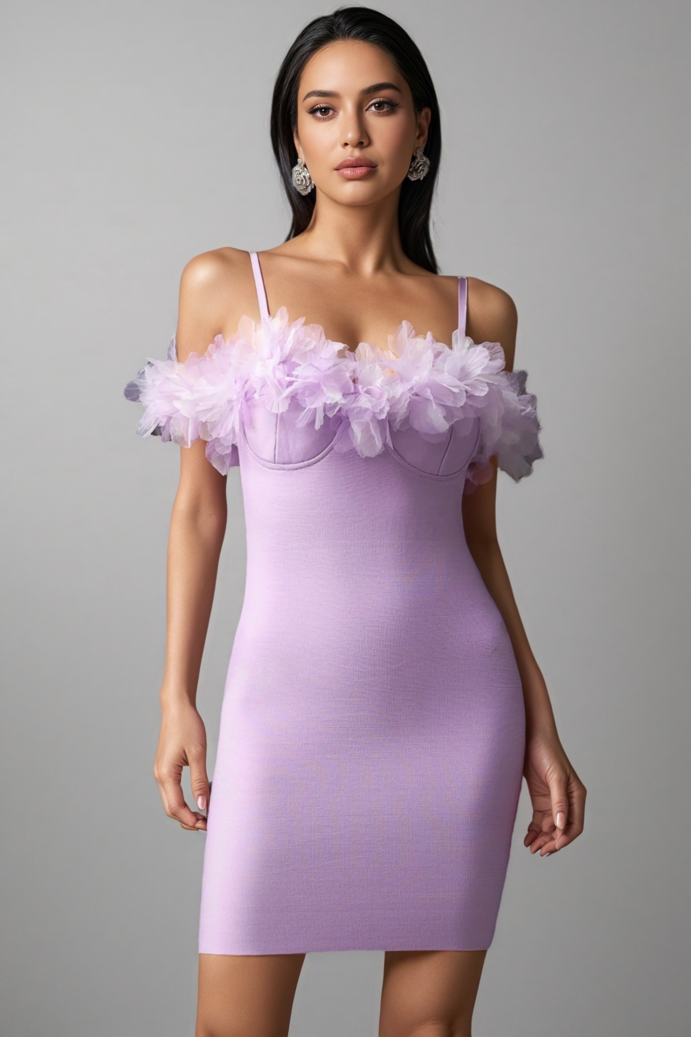 Yoril Sleeveless Flowers Bandage Mini Dress