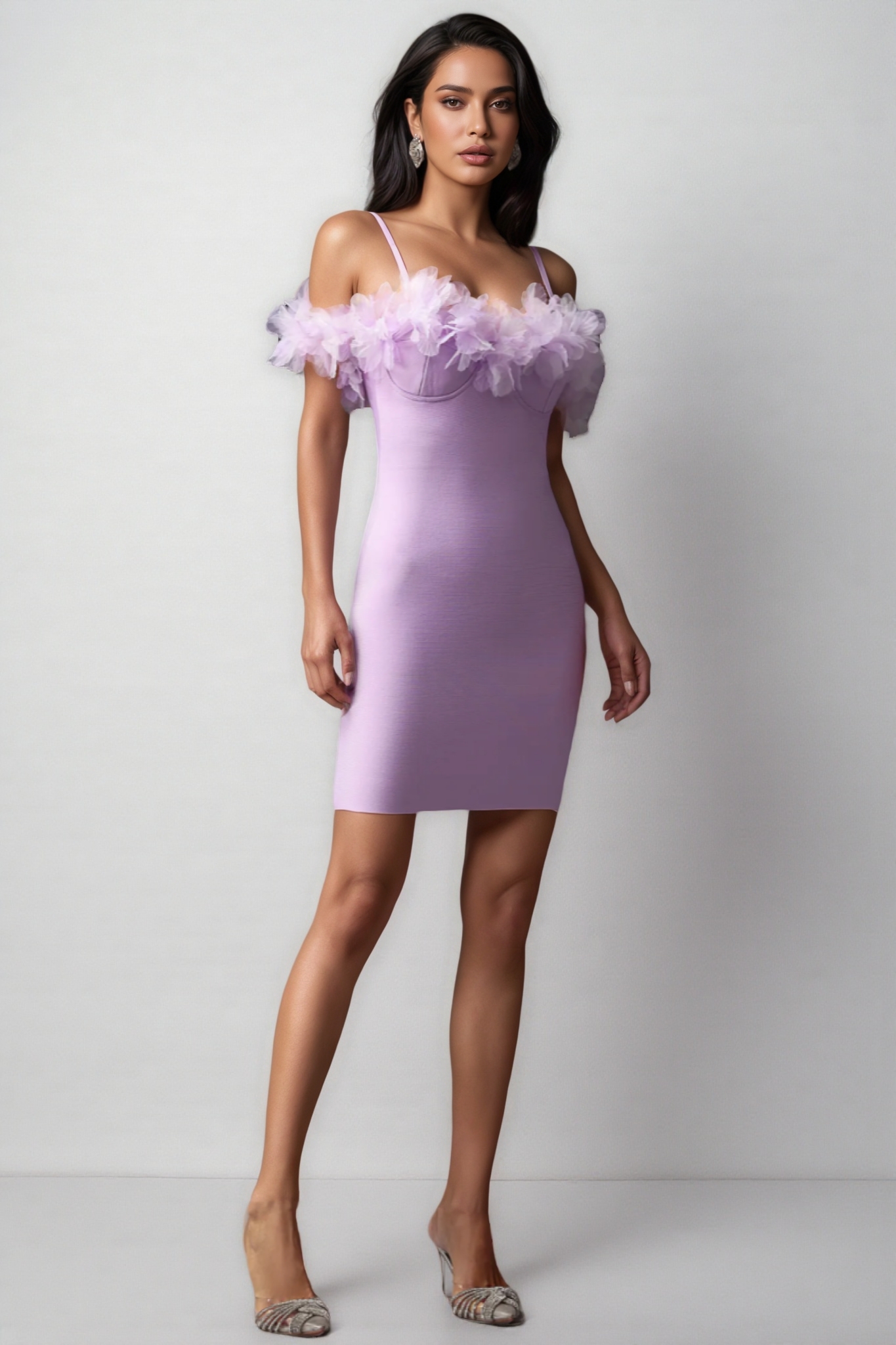 Yoril Sleeveless Flowers Bandage Mini Dress