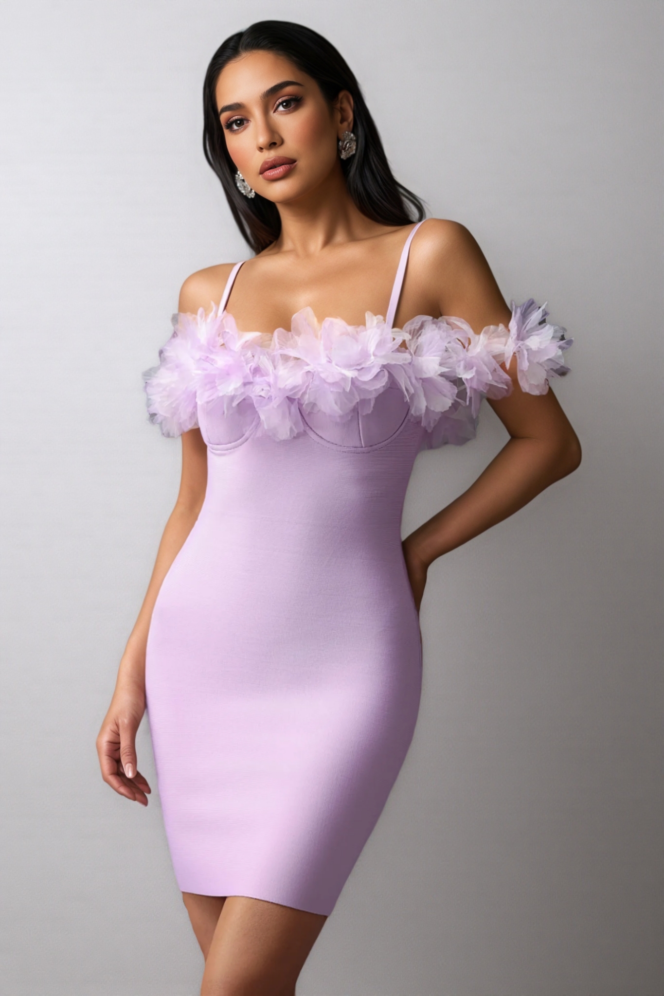 Yoril Sleeveless Flowers Bandage Mini Dress