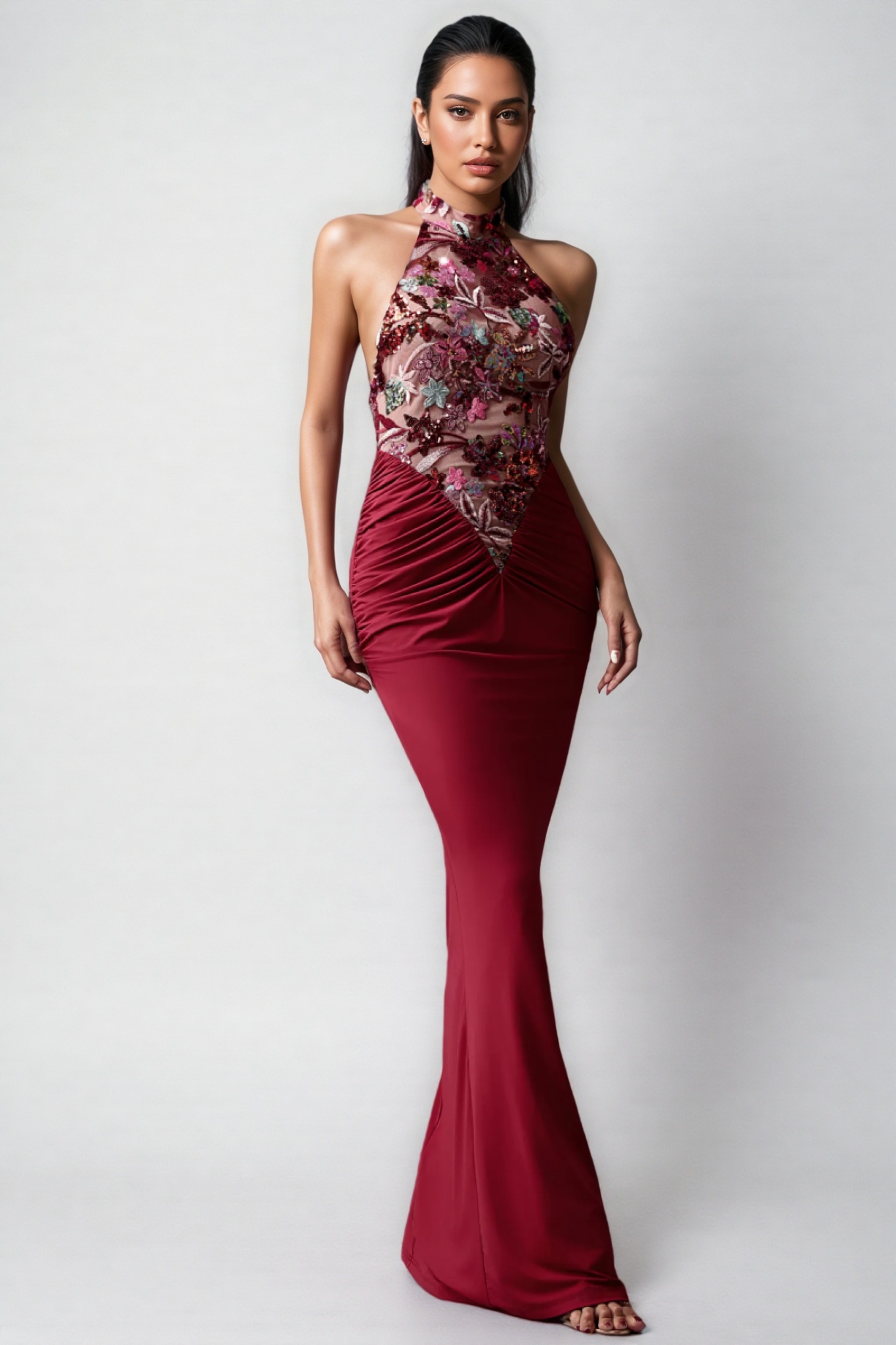 Lorrlf Flowers Sequins Slim Maxi Dress