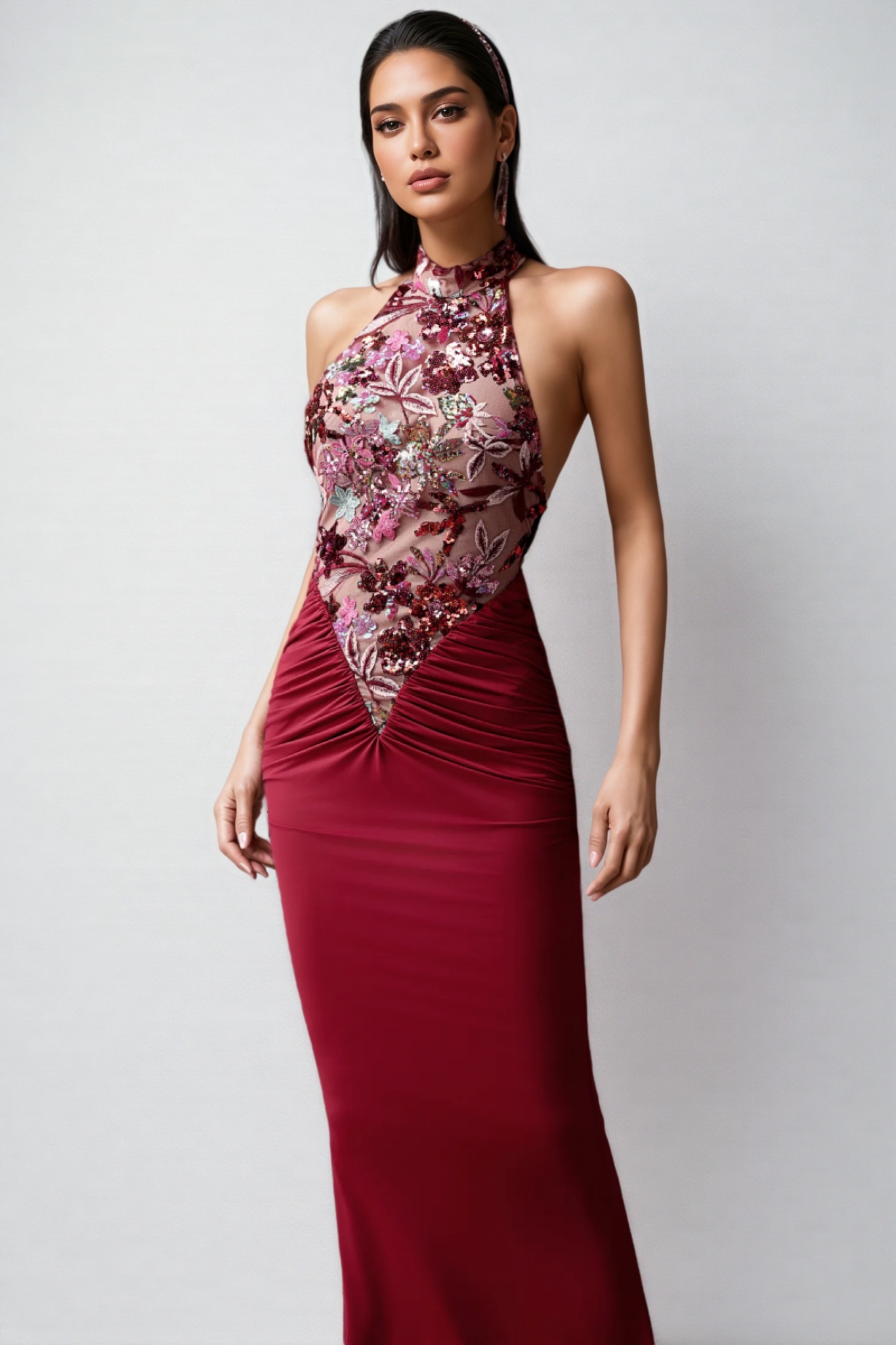 Lorrlf Flowers Sequins Slim Maxi Dress