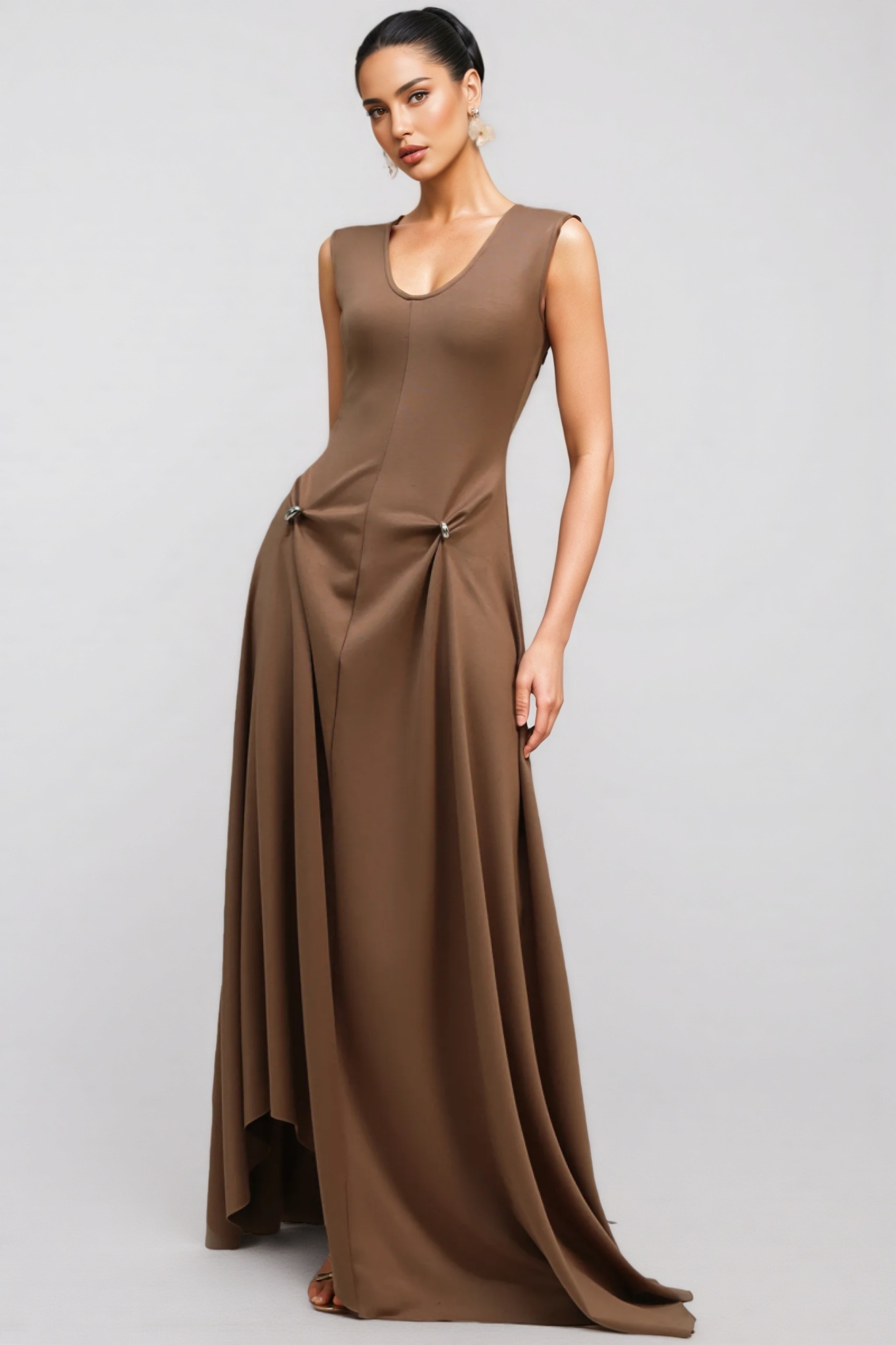 Roto Sleeveless Asymmetric Maxi Dress