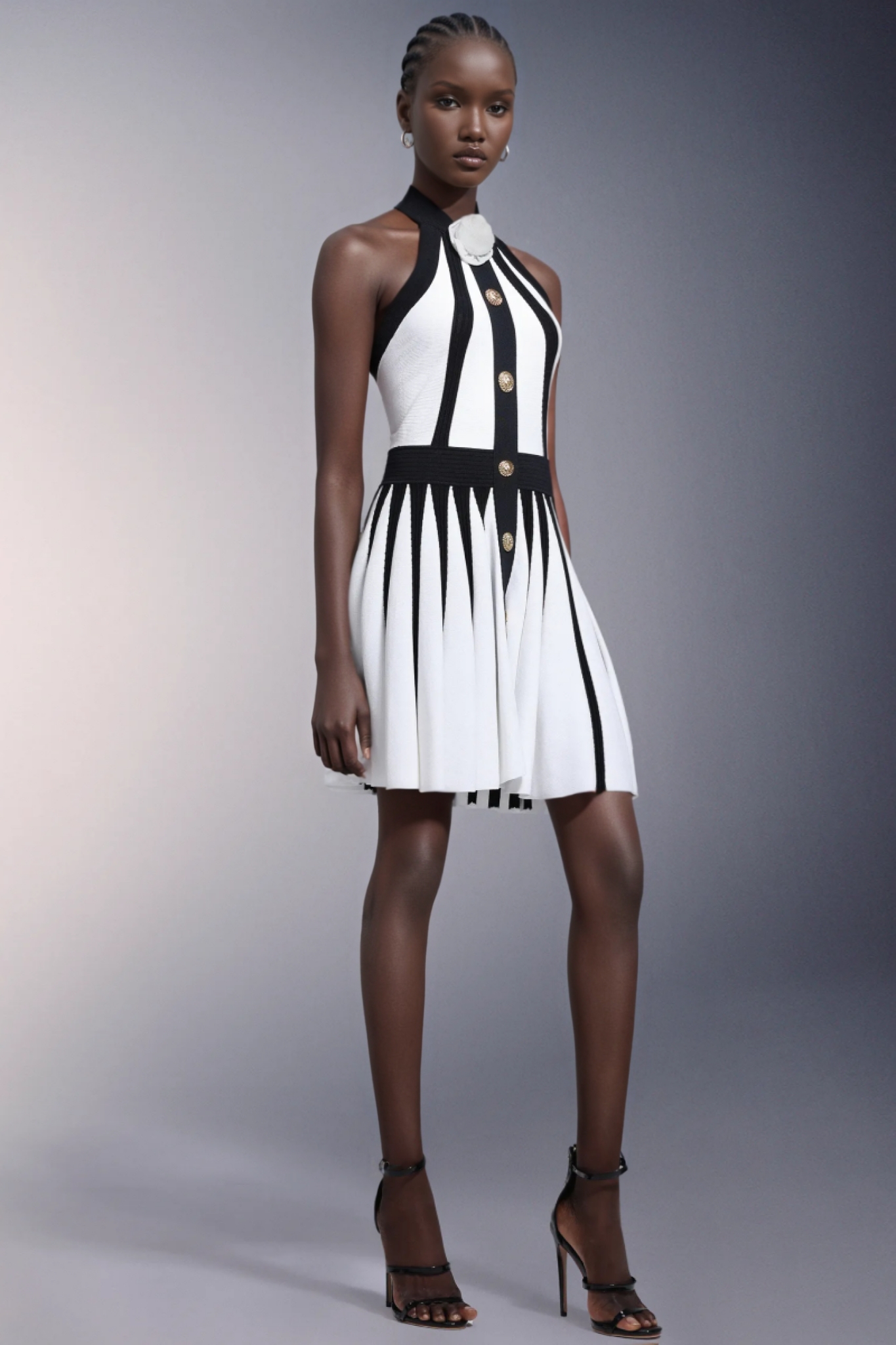 Yairf Flower Halter Stripes Mini Dress