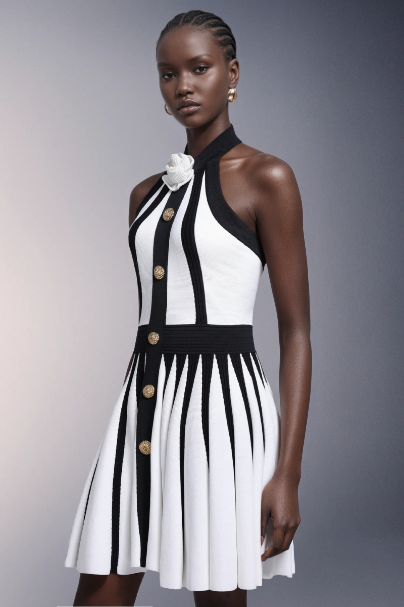 Yairf Flower Halter Stripes Mini Dress