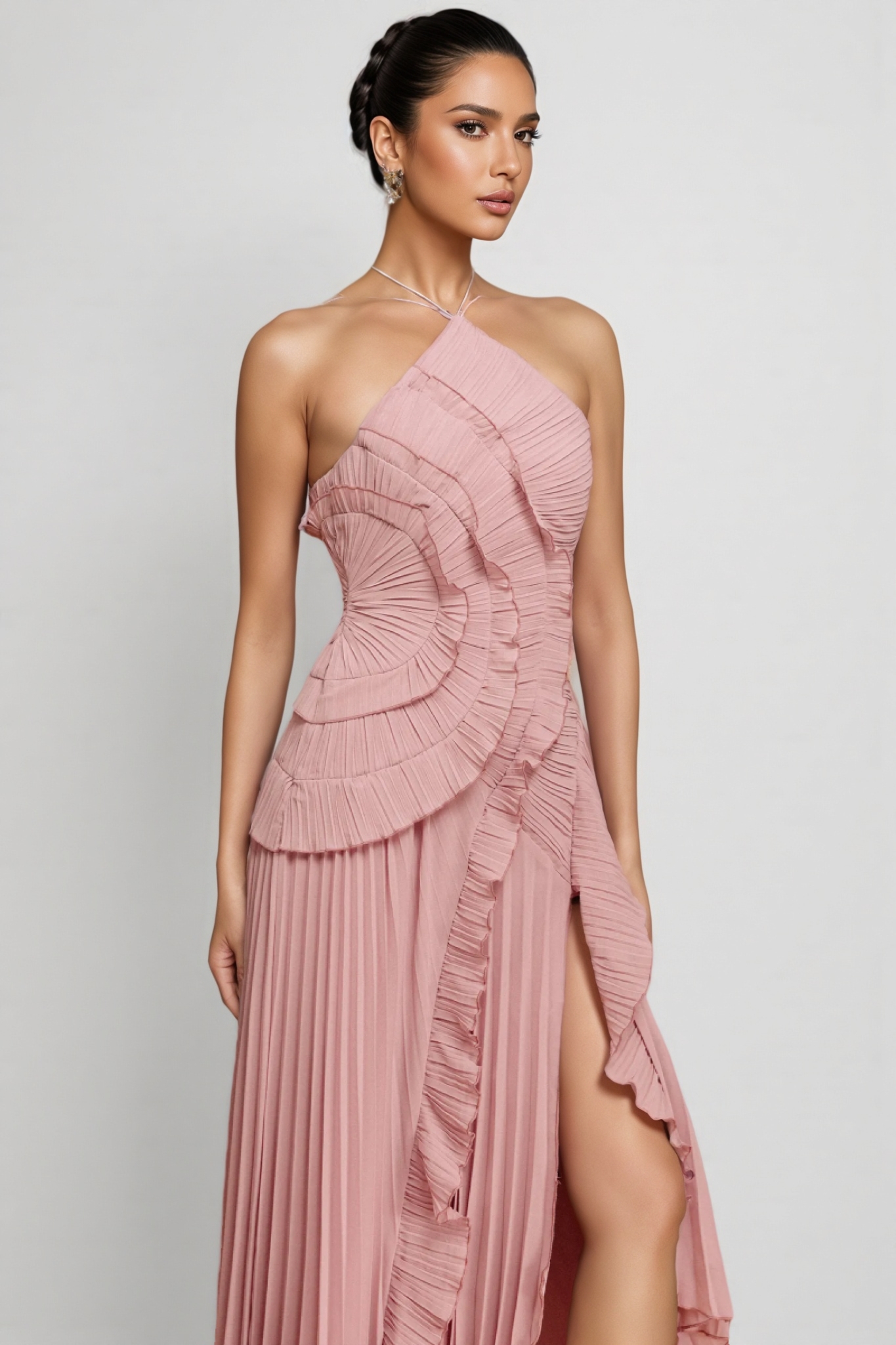 Amartk Sleeveless Folds Slit Maxi Dress