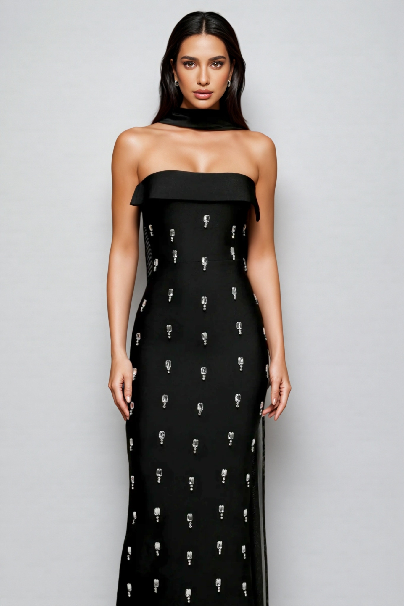 Pravk Strapless Diamond-Embellished Maxi Dress